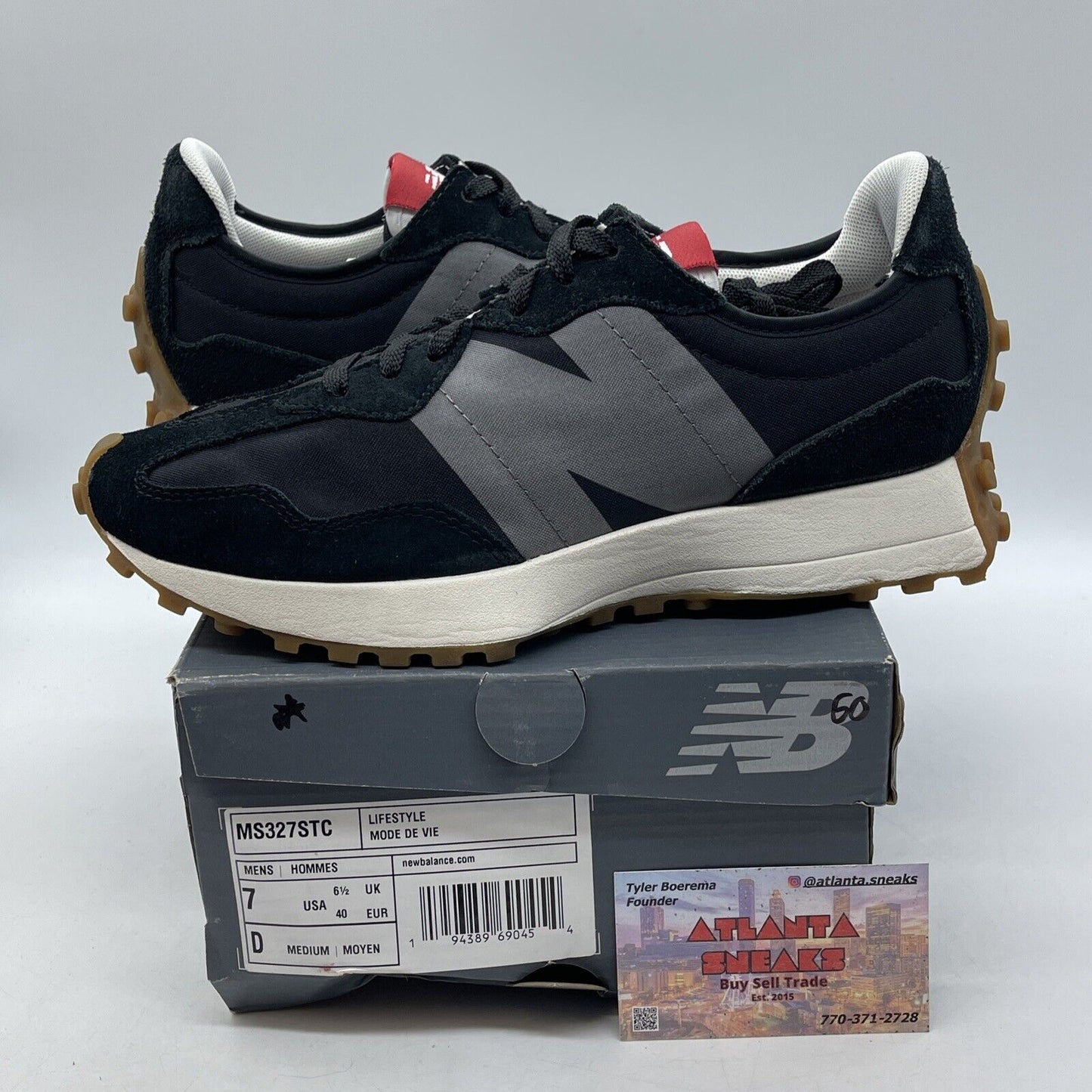 Size 9.5 - New Balance 327 Black Castlerock Suede White Red (MS327STC)