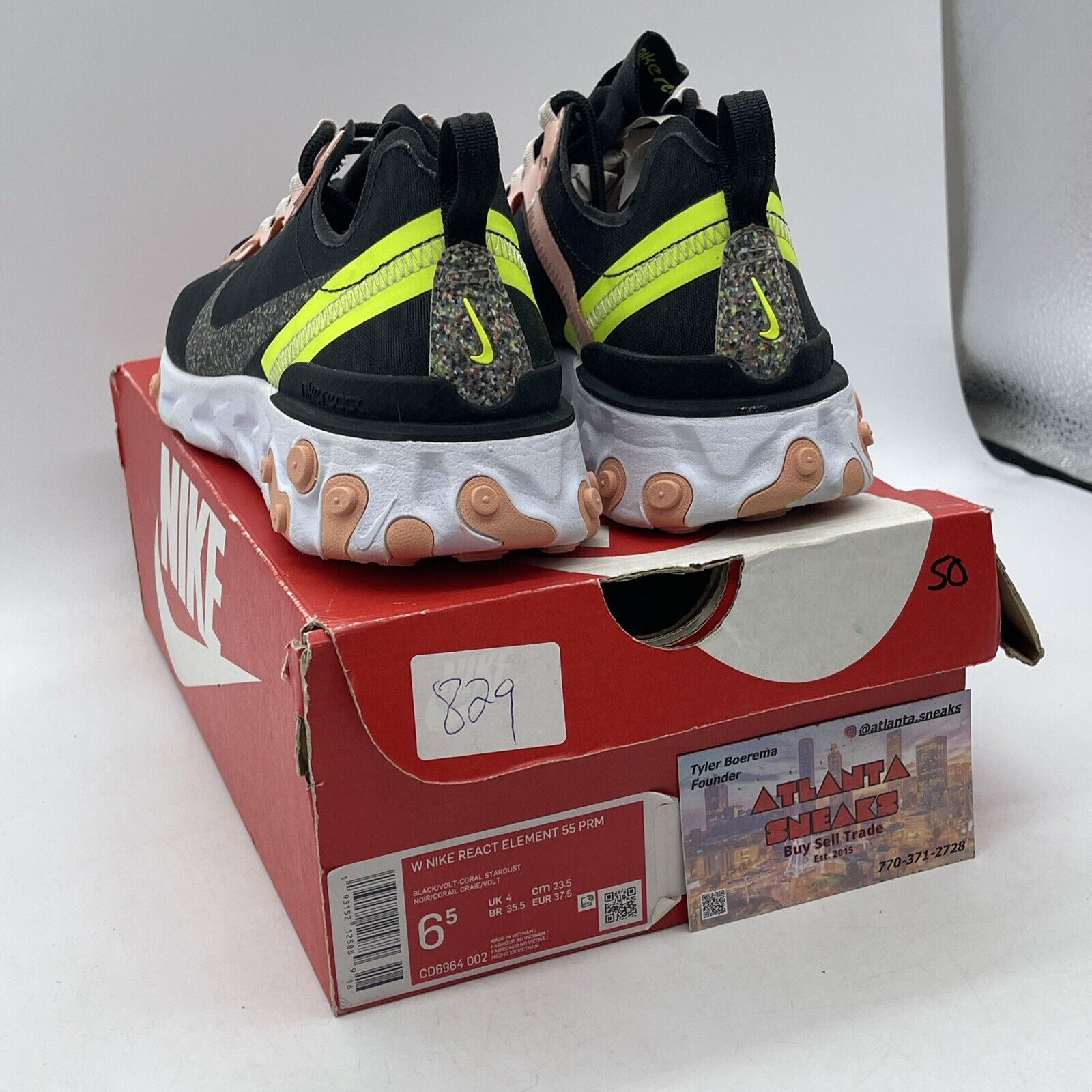 Size 6.5W - Nike React Element 55 Premium Black Coral Stardust (CD6964-002)