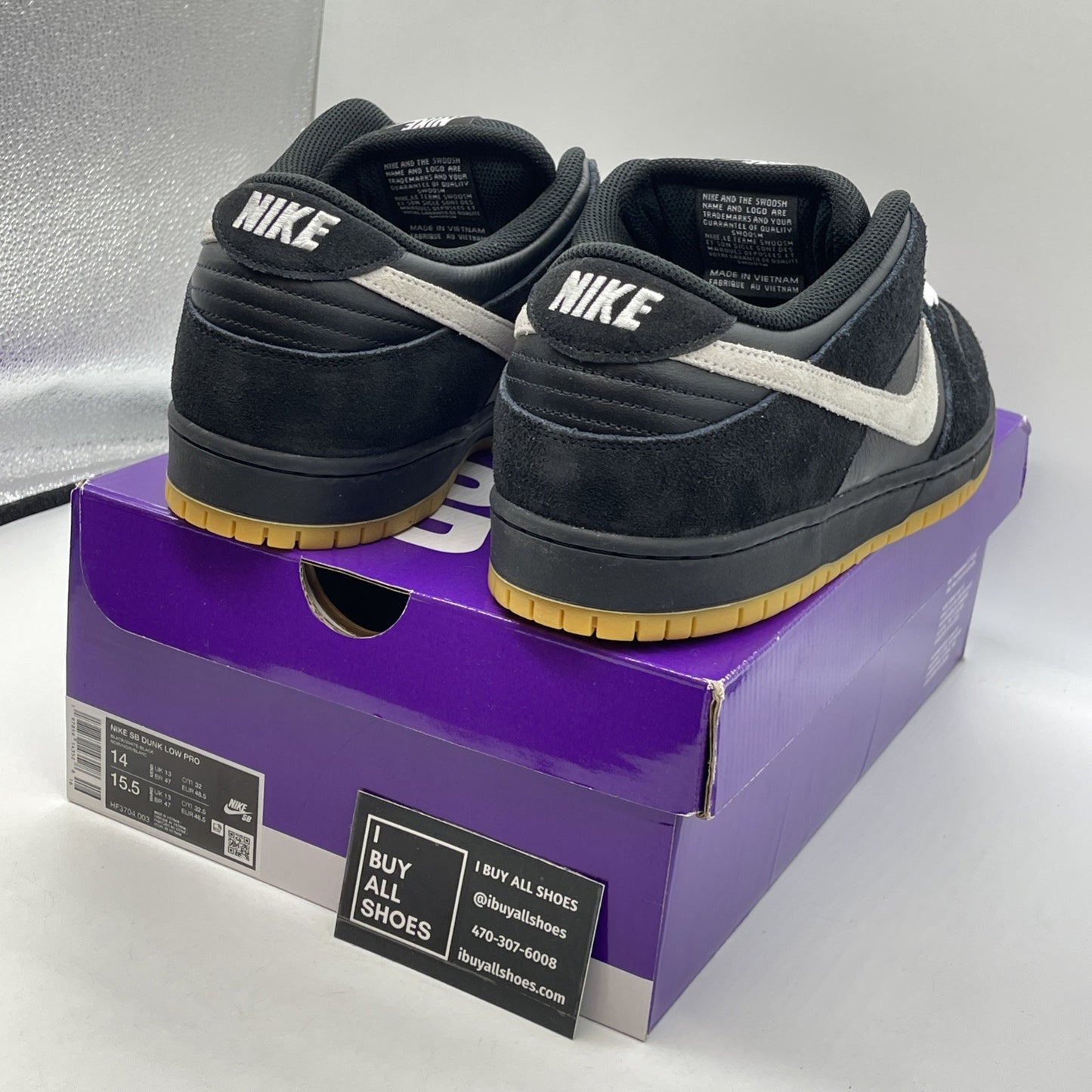 Size 14 - Nike Dunk Pro SB Low Black White Gum Suede Leather (HF3704-003)