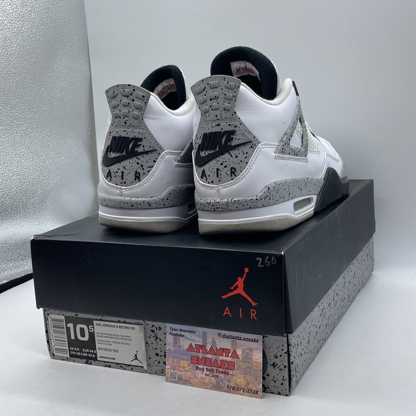 Size 10.5 - Jordan 4 Retro OG Mid White Cement Black Grey Leather (840606-192)