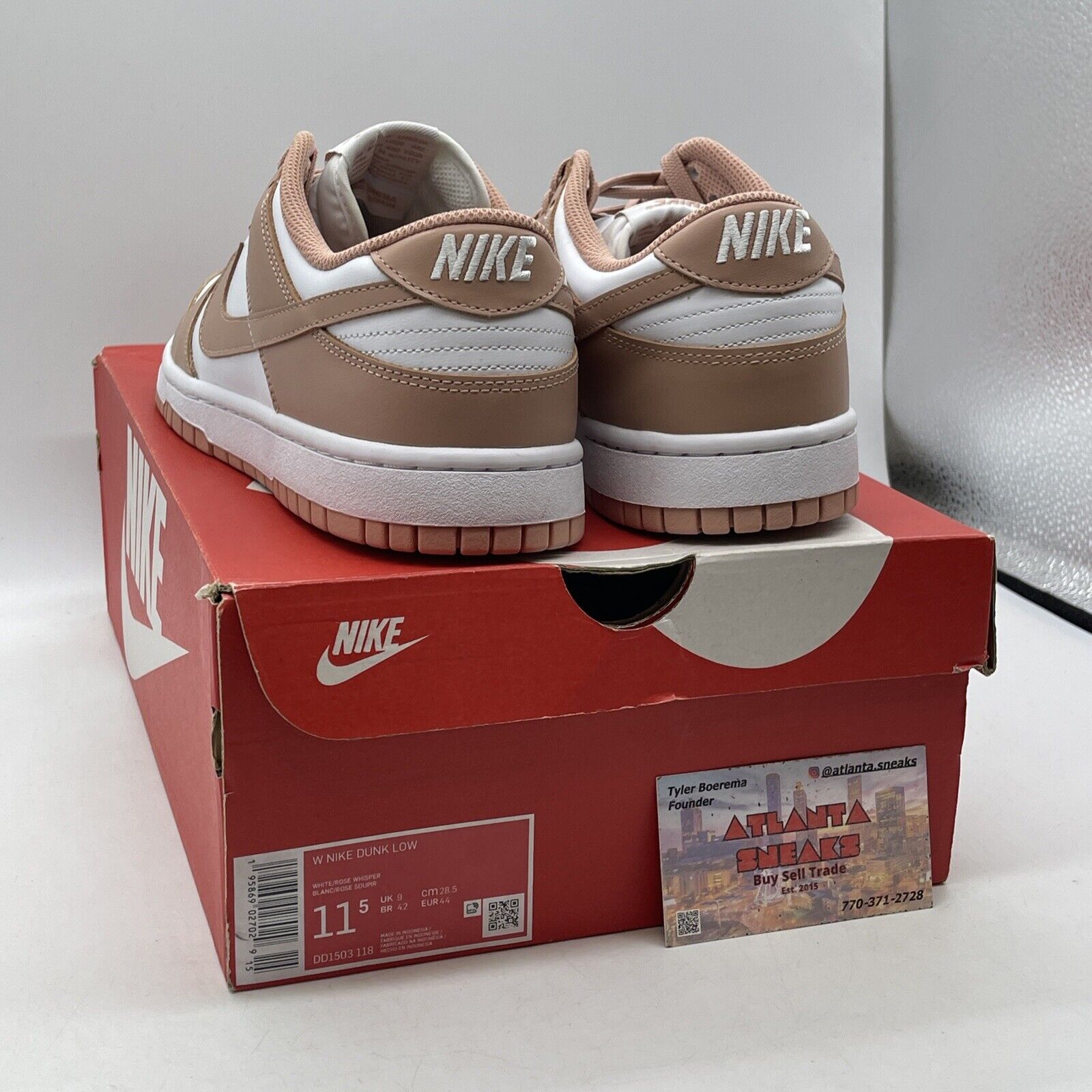 Size 11.5W - Nike Dunk Low Rose Whisper Pink White Leather (DD1503-118)