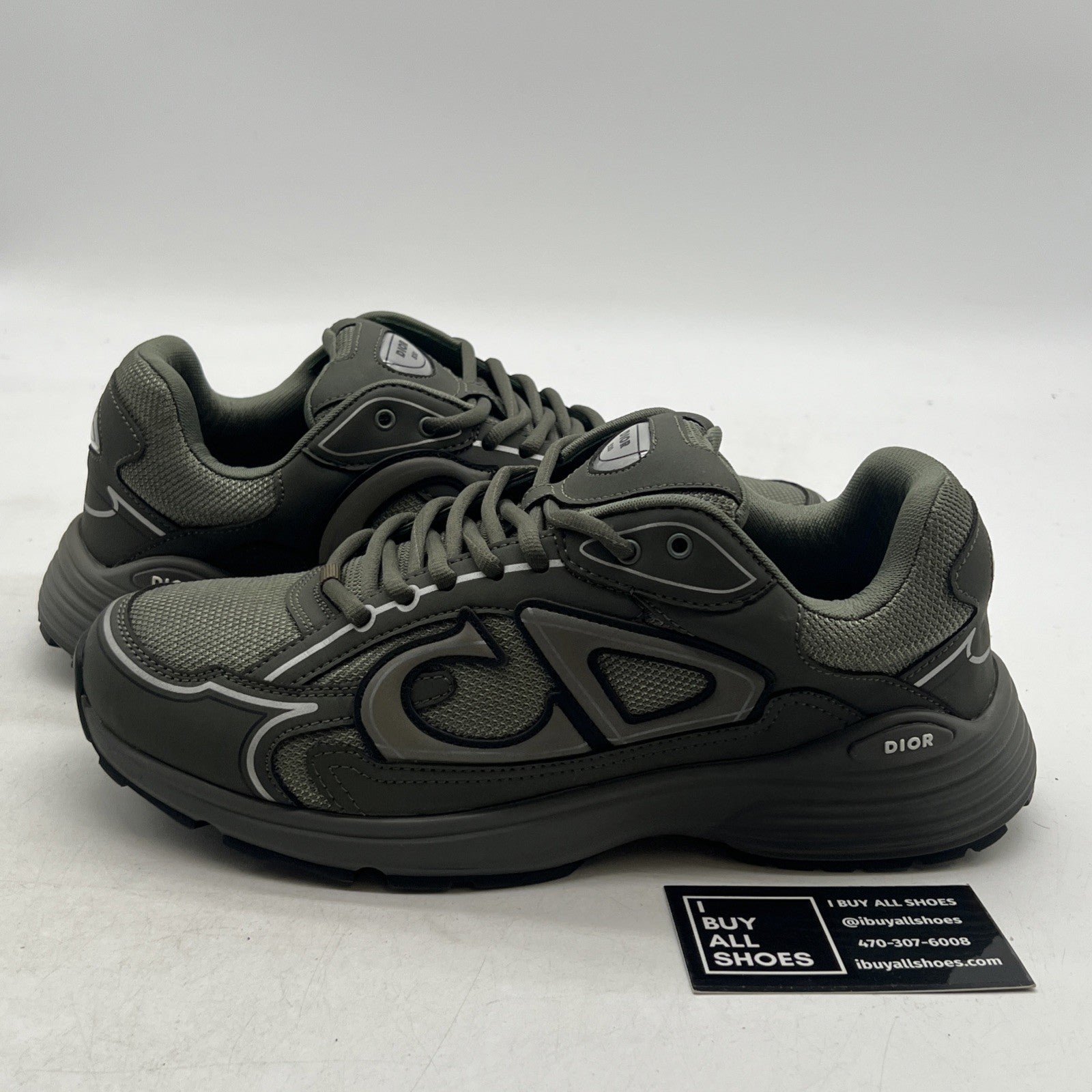 Size 42 - Dior B30 Microfiber Mesh Olive Mens Sneakers (3SN279ZMB_H969)