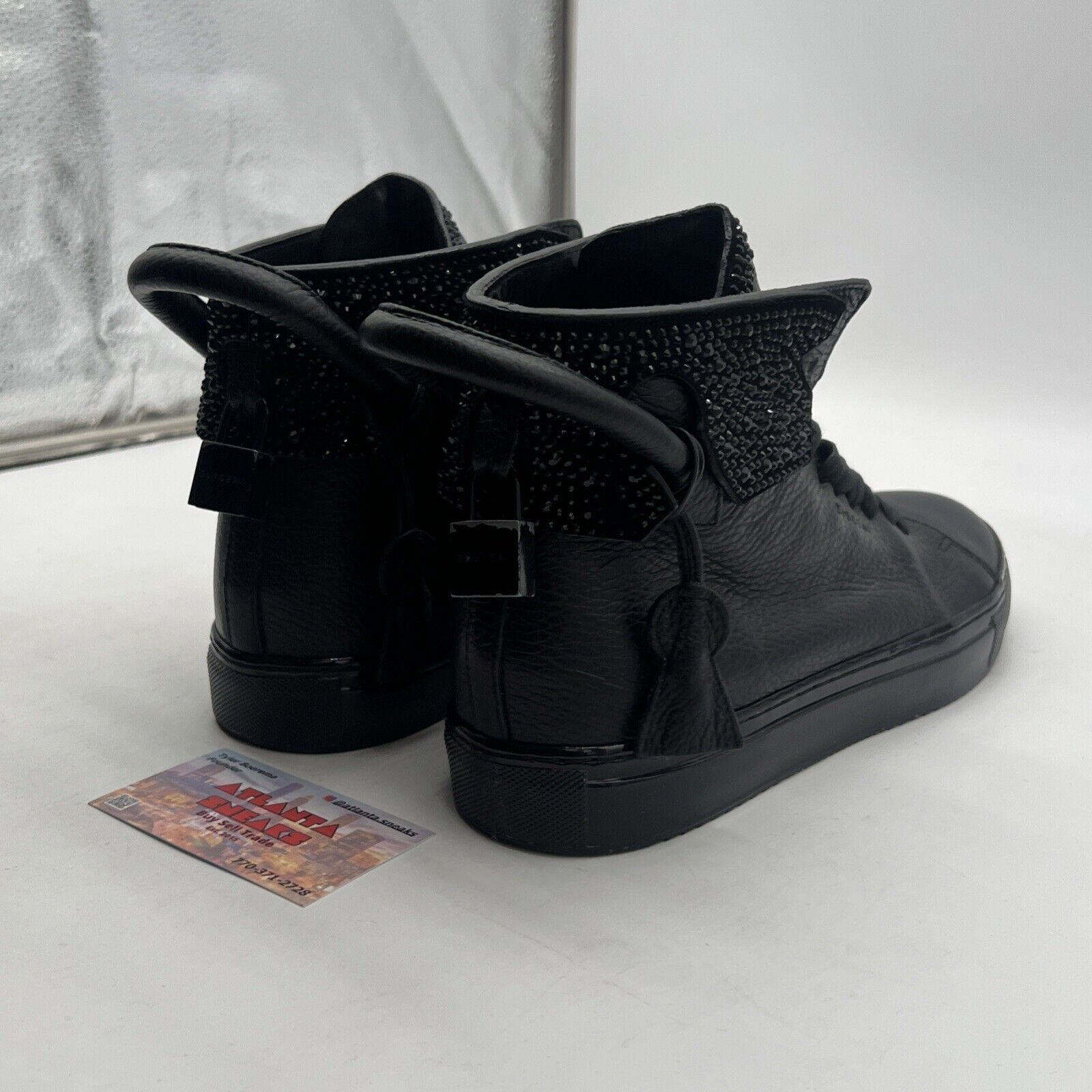 Size 10 - Buscemi Men's All Black Leather High-Top Sneakers