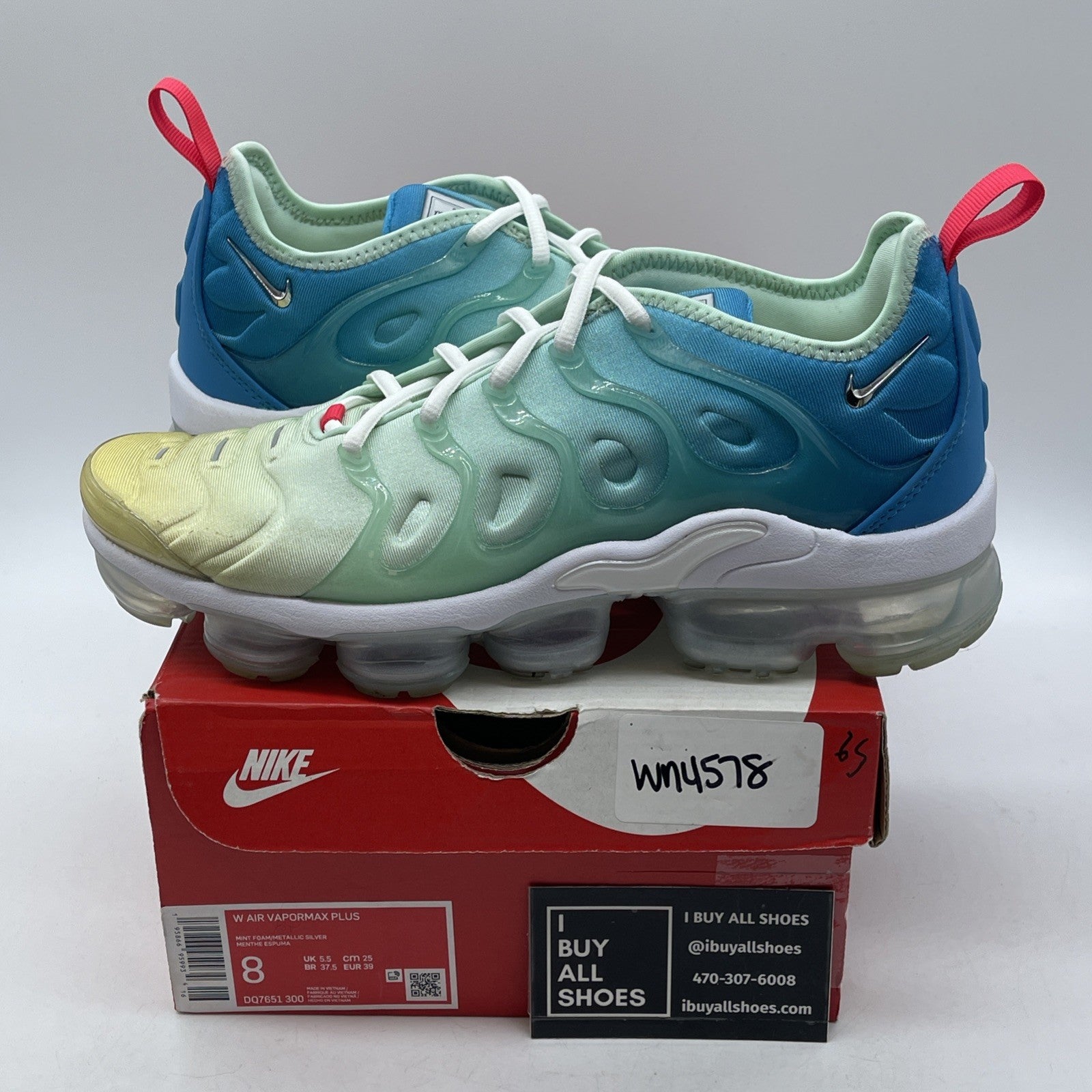 Size 8W - Nike Air VaporMax Plus Mint Foam Laser Blue Suede (DQ7651-300)