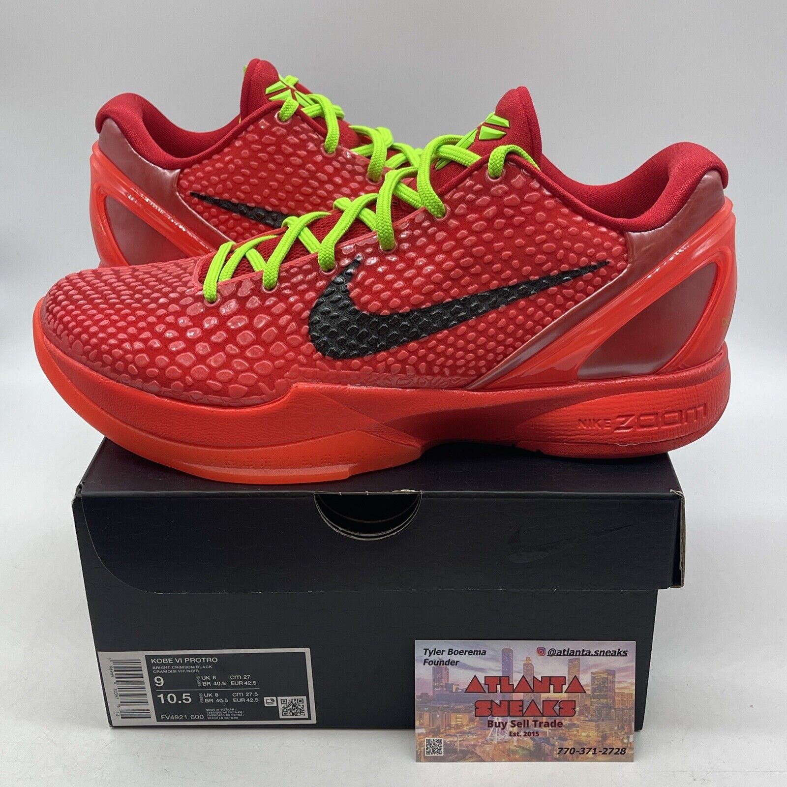 Size 9 - Nike Zoom Kobe 6 Protro Reverse Grinch Red Black Yellow  (FV4921-600)