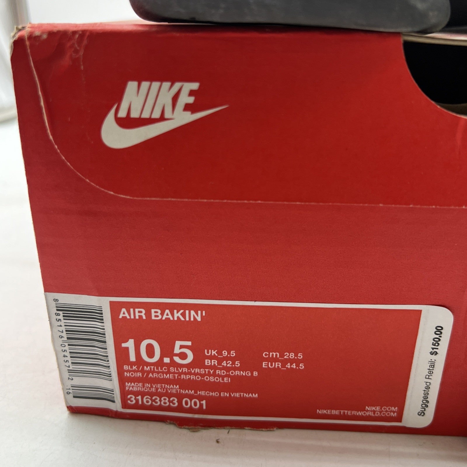 Size 10.5 - Nike Air Bakin 2013 Black Red (316383-001)