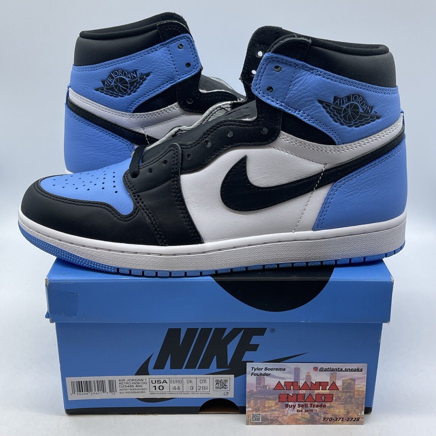 Size 10 - Jordan 1 Retro OG High UNC Toe Black White Blue Leather (DZ5485-400)