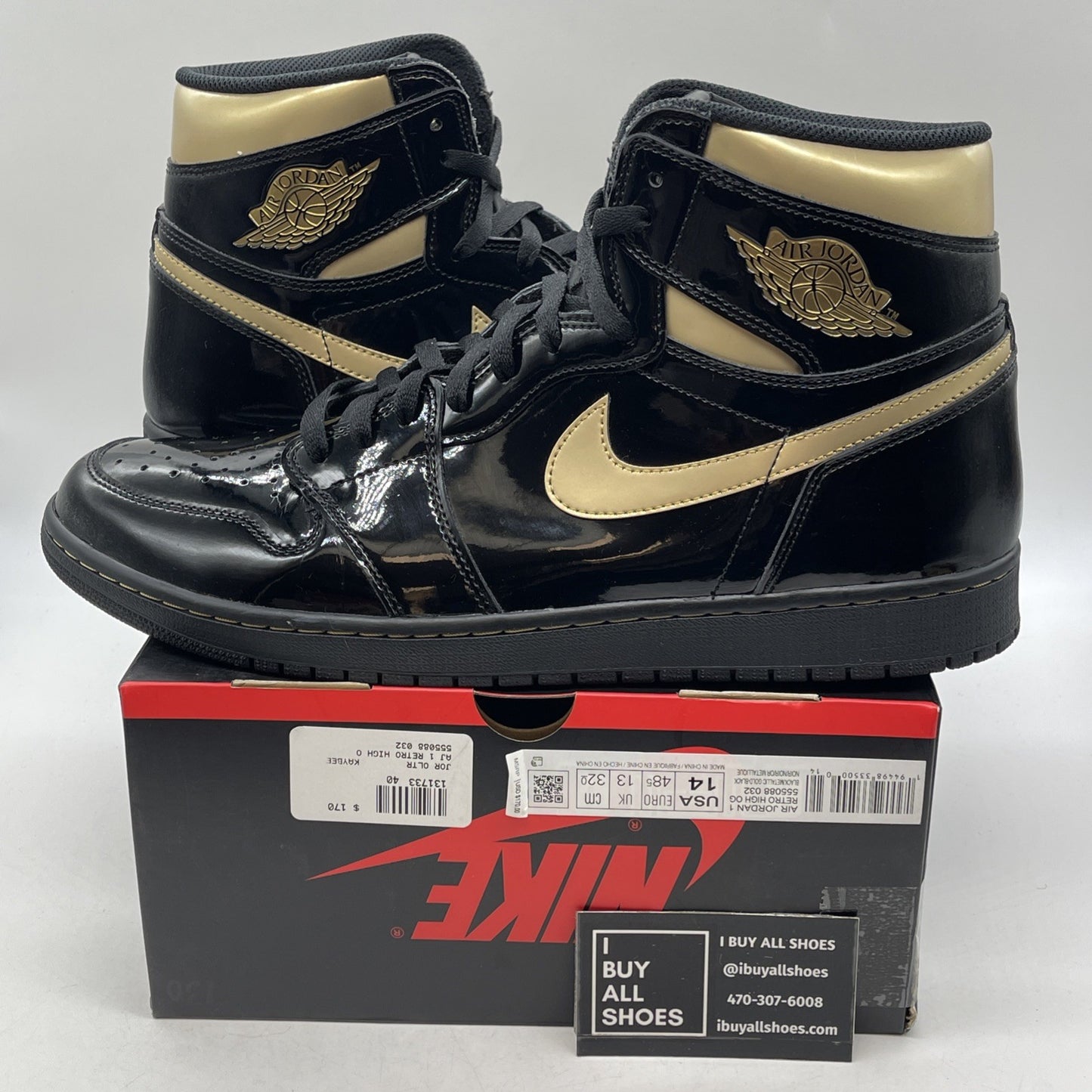Size 14 - Air Jordan 1 Black Metallic Gold 2020 (555088-032)