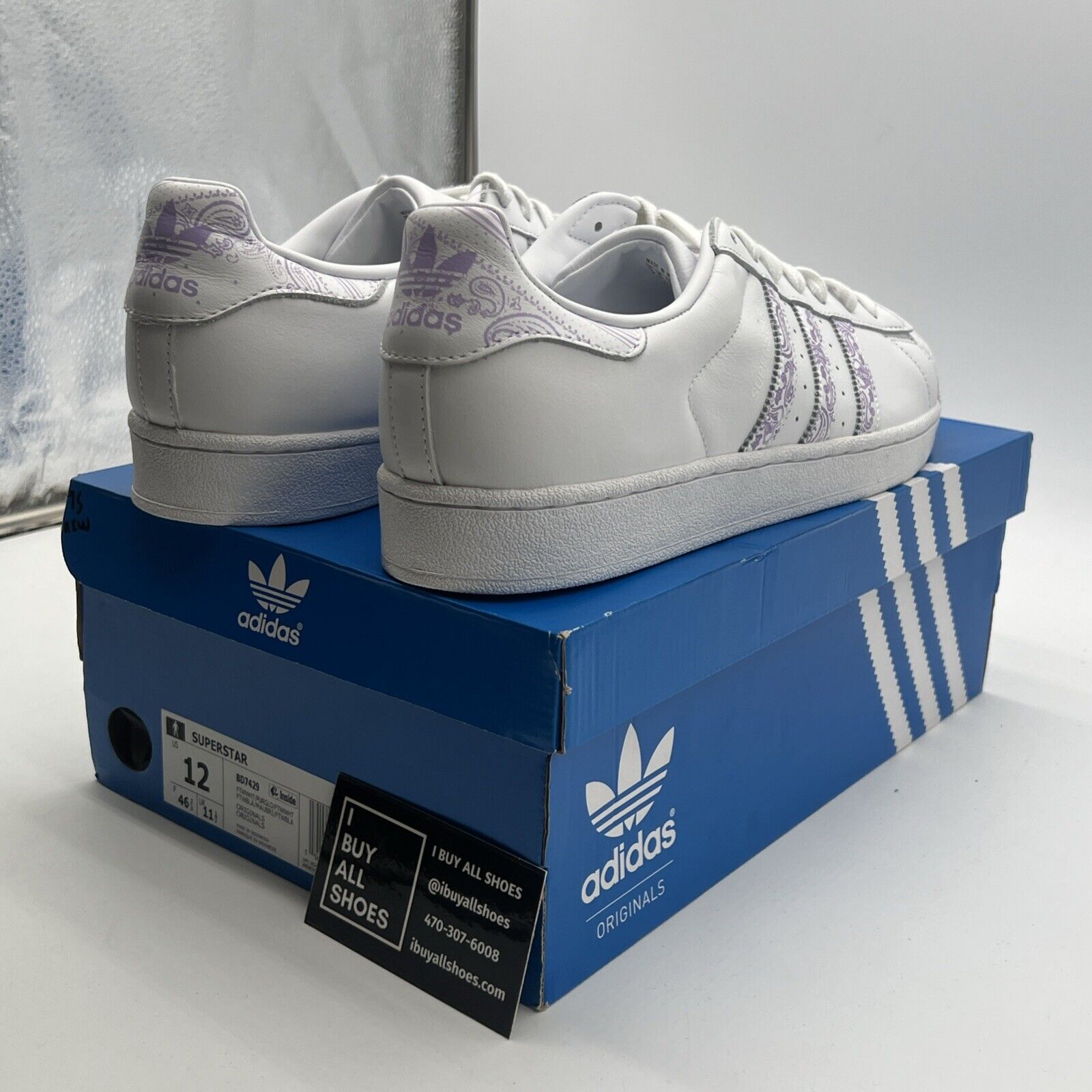 Size 12 - Adidas Superstar Paisley - White Purple Glow (BD7429)