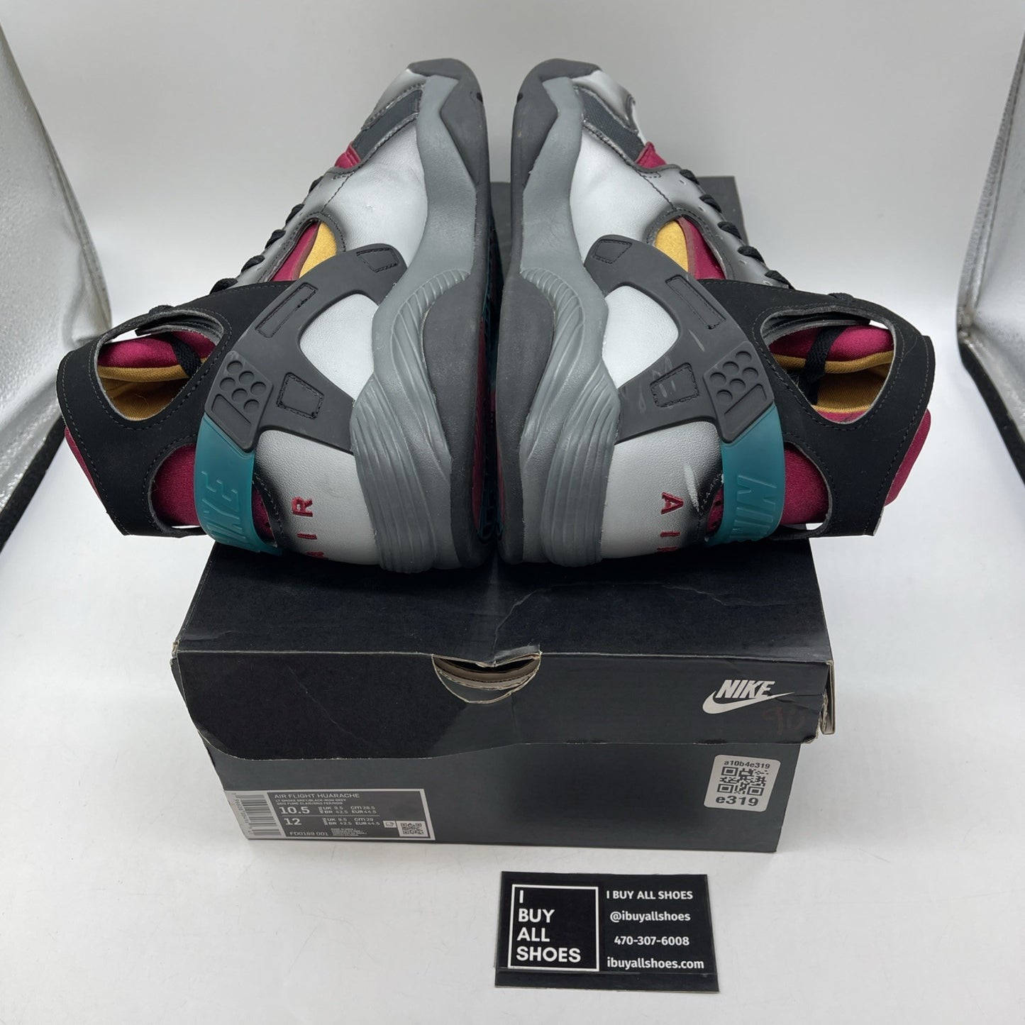 Size 10.5- Nike Air Flight Huarache Airbrush Bordeaux Suede Leather (FD0189-001)