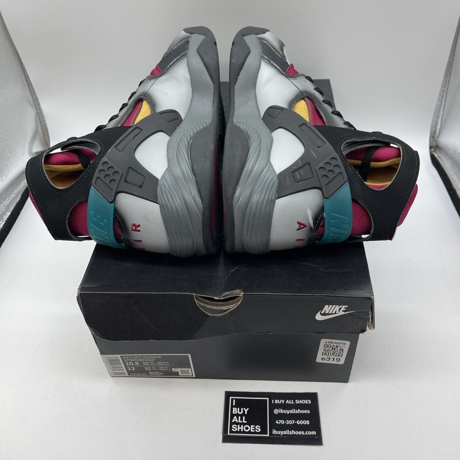 Size 10.5- Nike Air Flight Huarache Airbrush Bordeaux Suede Leather (FD0189-001)