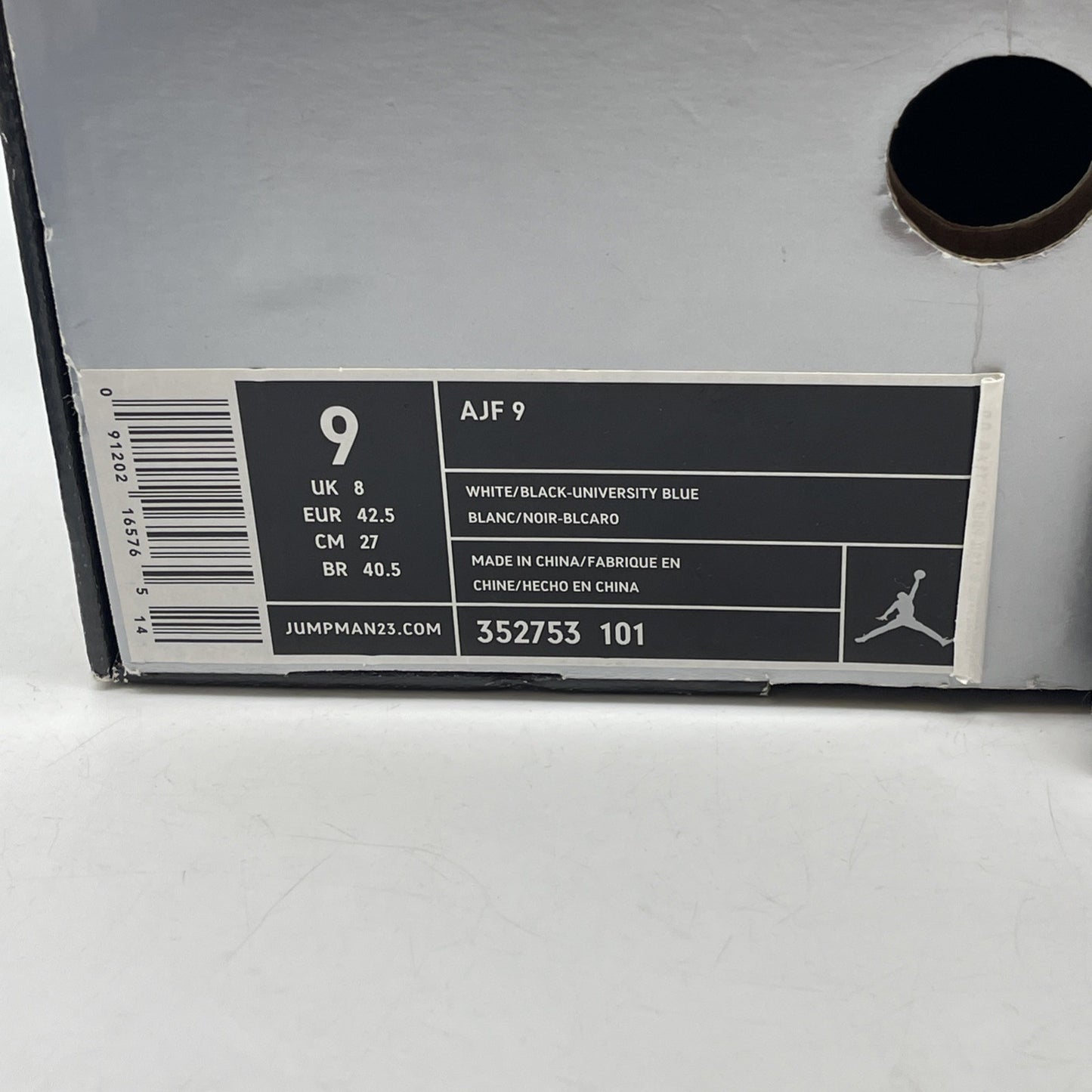 Size 9 - Air Jordan Fusion 9 White Black Blue Leather (352753-101)