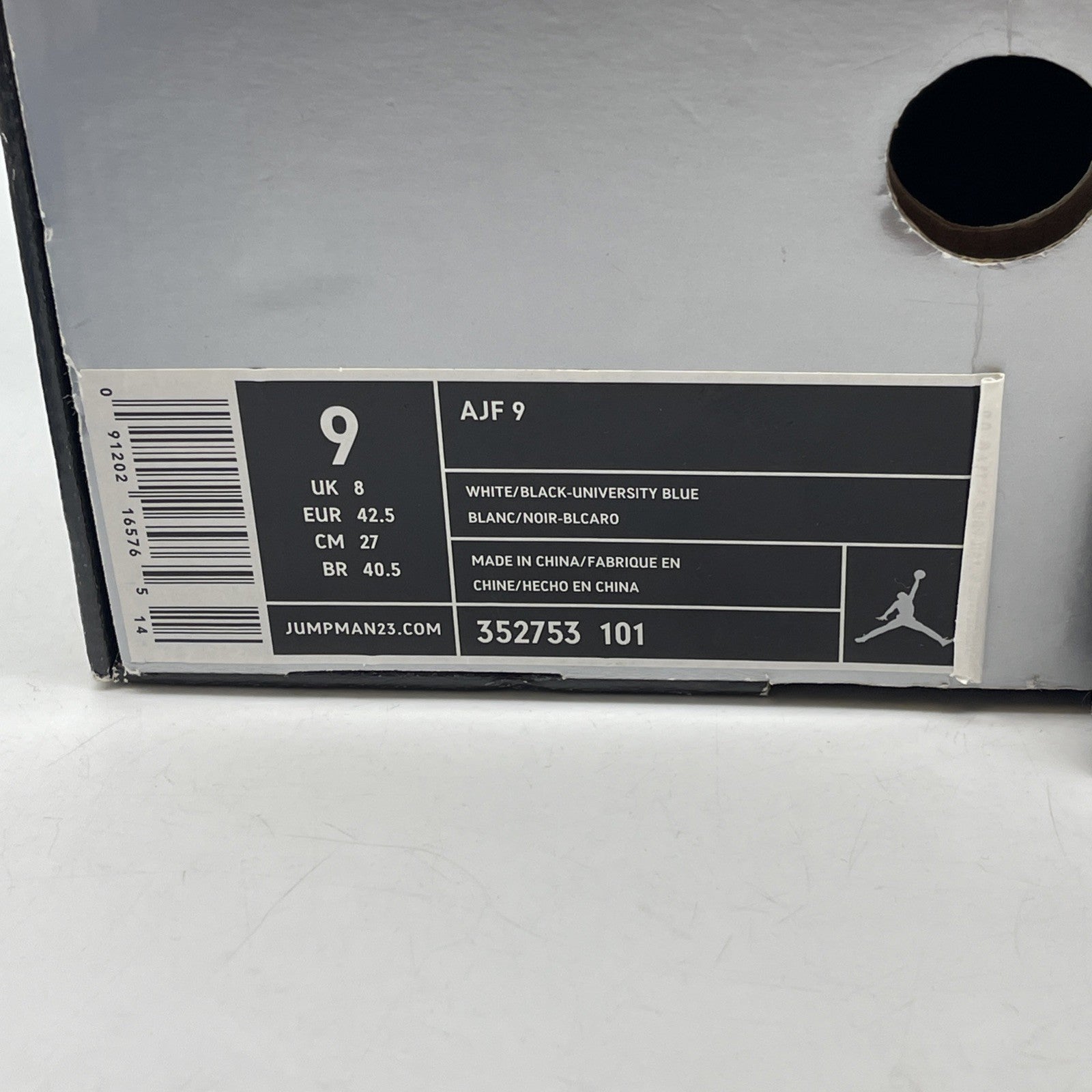 Size 9 - Air Jordan Fusion 9 White Black Blue Leather (352753-101)