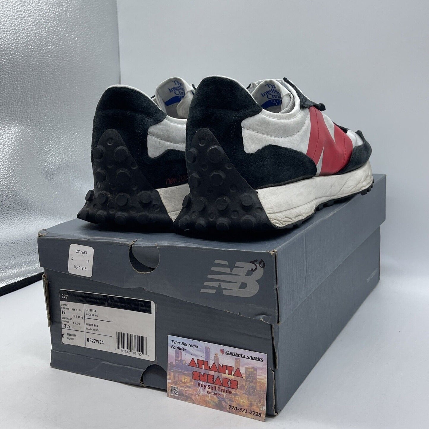Size 12 - New Balance 327 Black White Red blue Suede Leather (U327WEA)