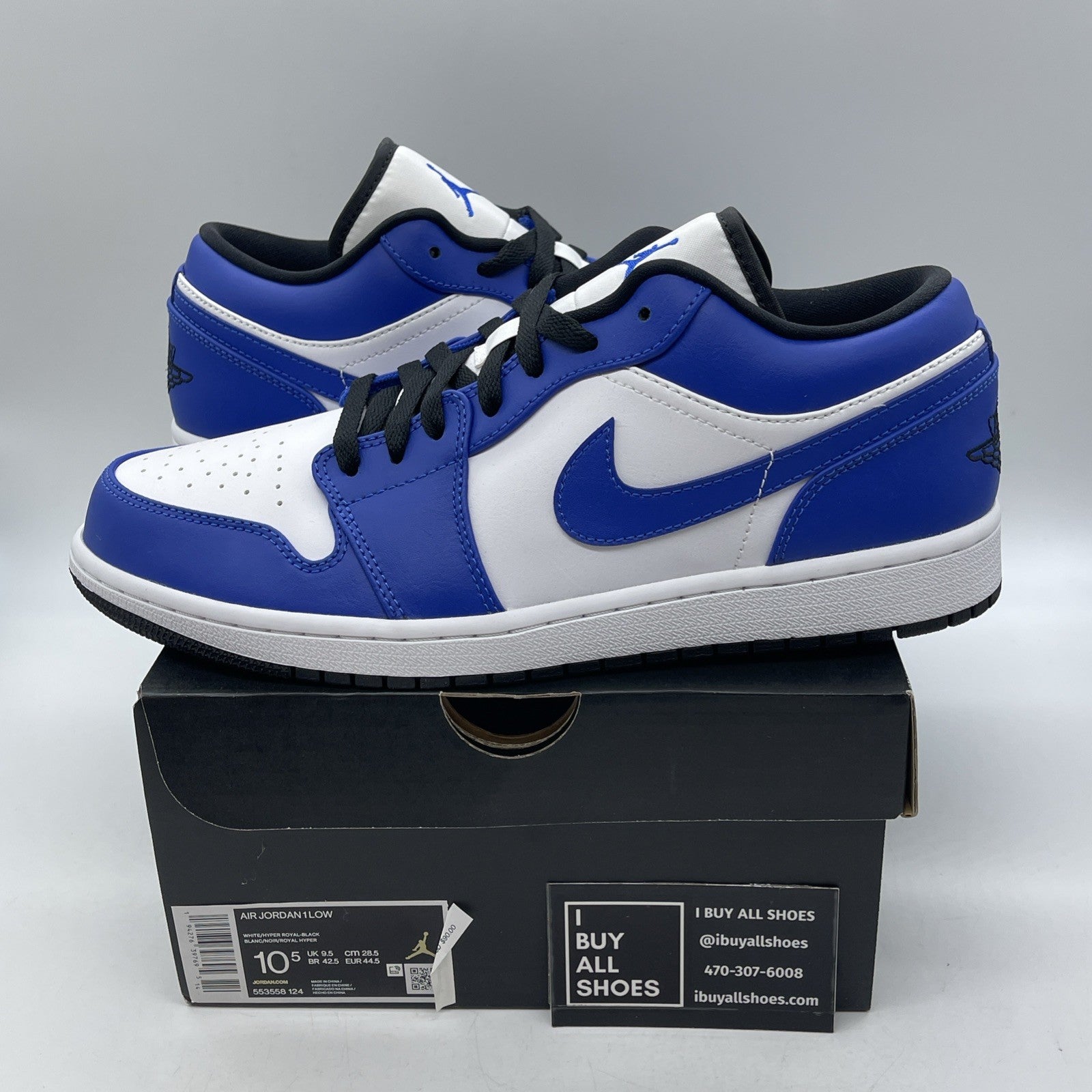 Size 10.5 - Air Jordan 1 Low Game Royal Blue White Leather (553558-124)