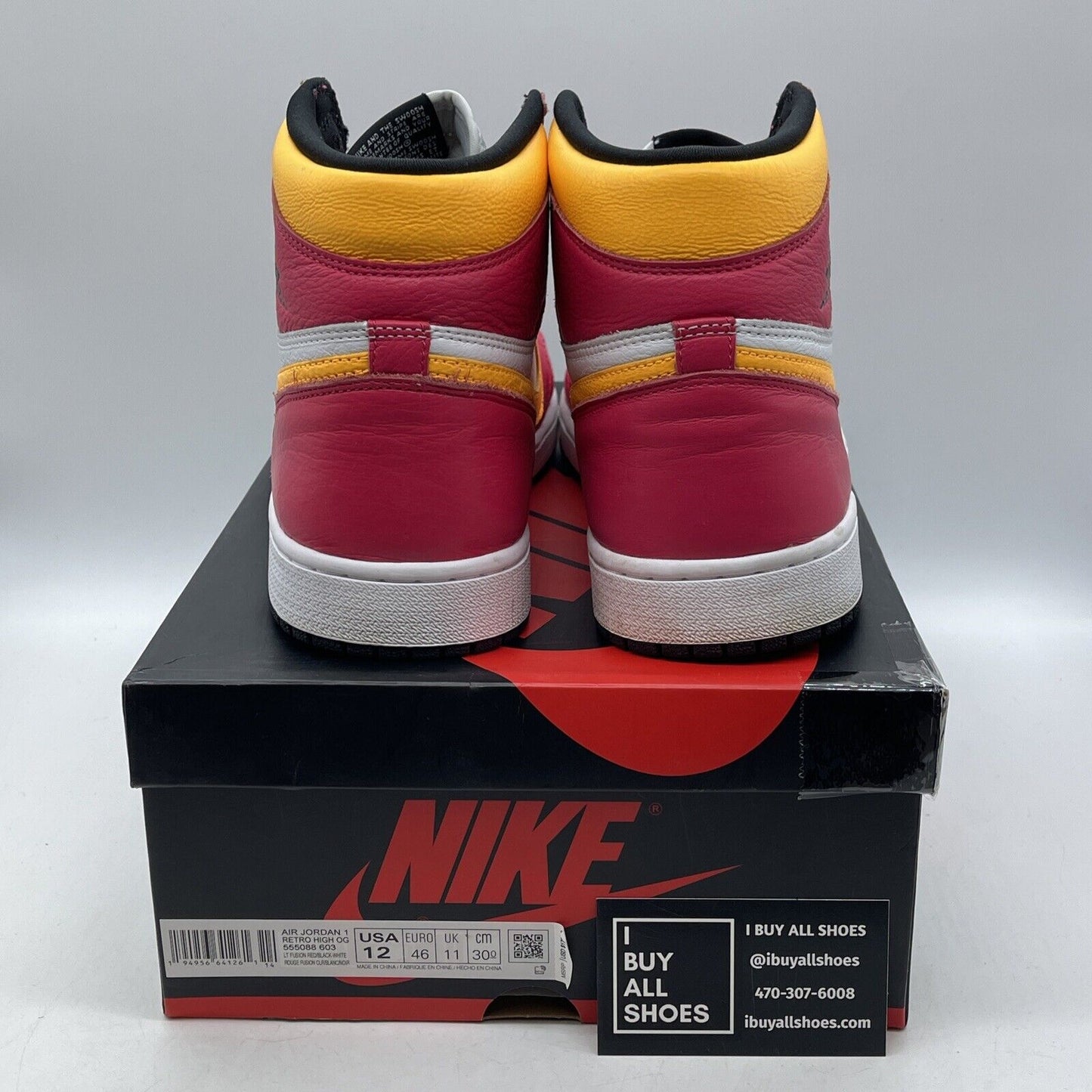 Size 12 - Jordan 1 Retro High OG Light Fusion Red Yellow Leather (555088-603)