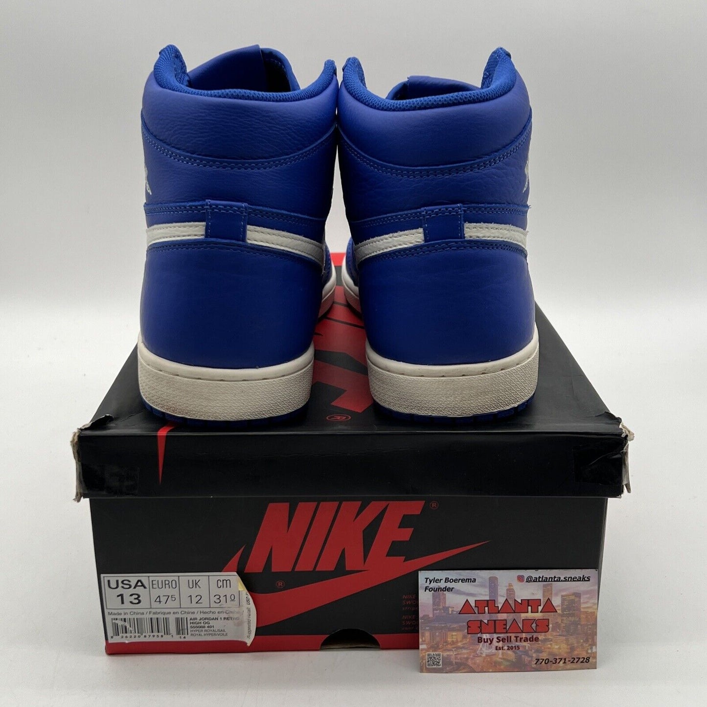 Size 13 - Air Jordan 1 Retro OG High Hyper Royal Leather White (555088-401)