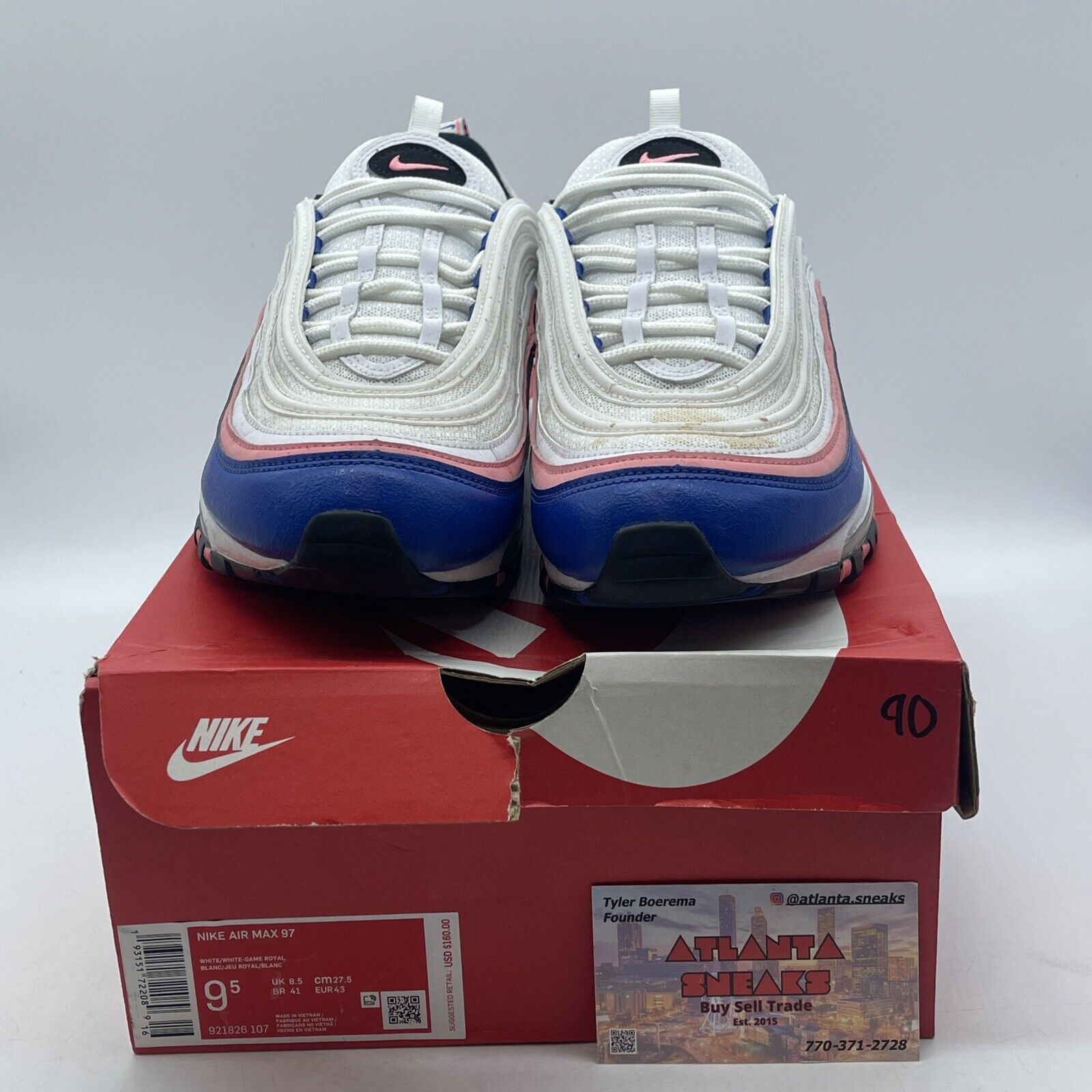 Size 9.5 - Nike Air Max 97 Ultramarine White Pink Blue (921826-107)