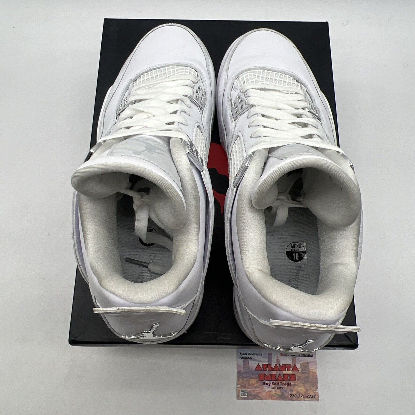 Size 10 - Jordan 4 Retro Mid Pure Money White Leather Silver (308497-100)