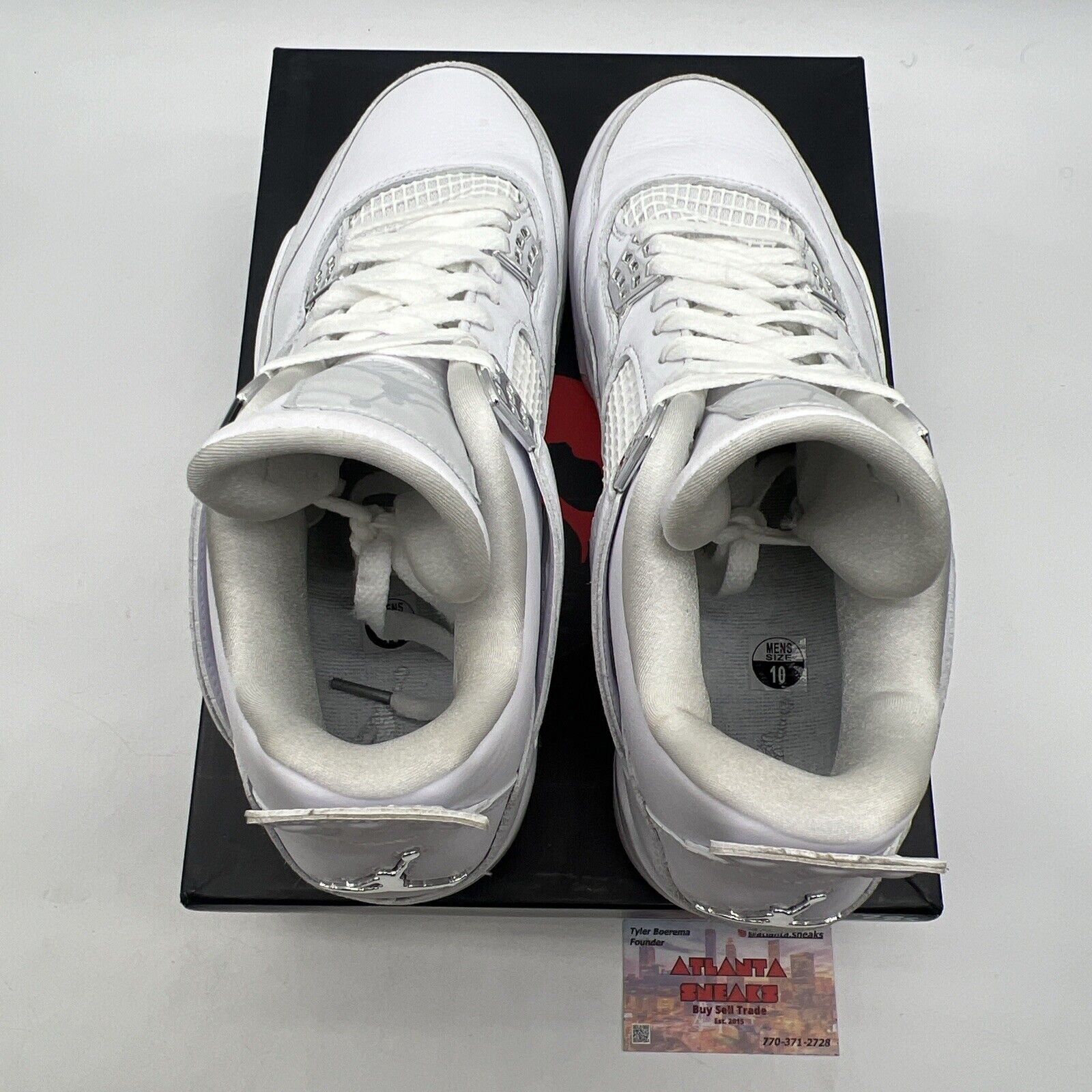 Size 10 - Jordan 4 Retro Mid Pure Money White Leather Silver (308497-100)