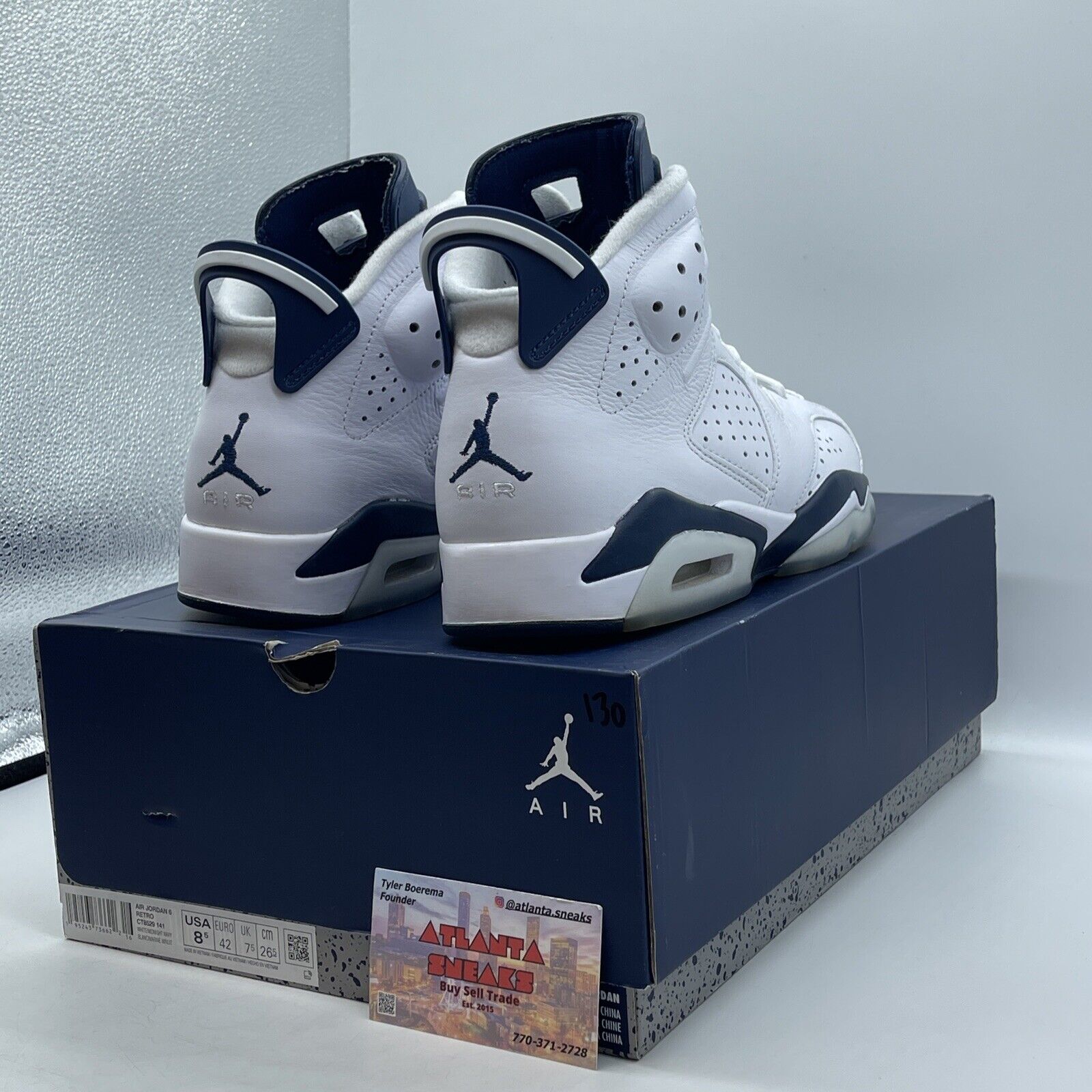 Size 8.5 - Jordan 6 Retro Midnight Navy White Leather (CT8529-141)