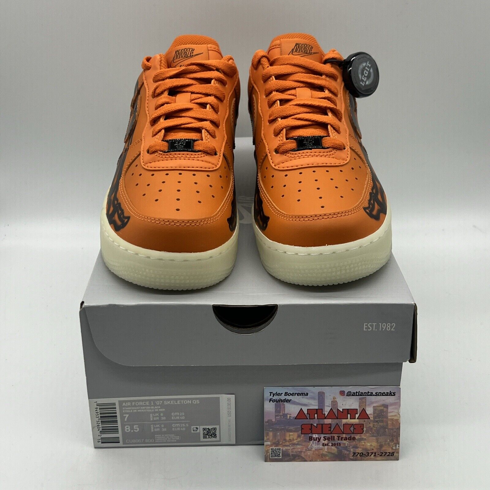 Size 7 - Nike Air Force 1 Low Orange Skeleton Brand New Og All Leather DS