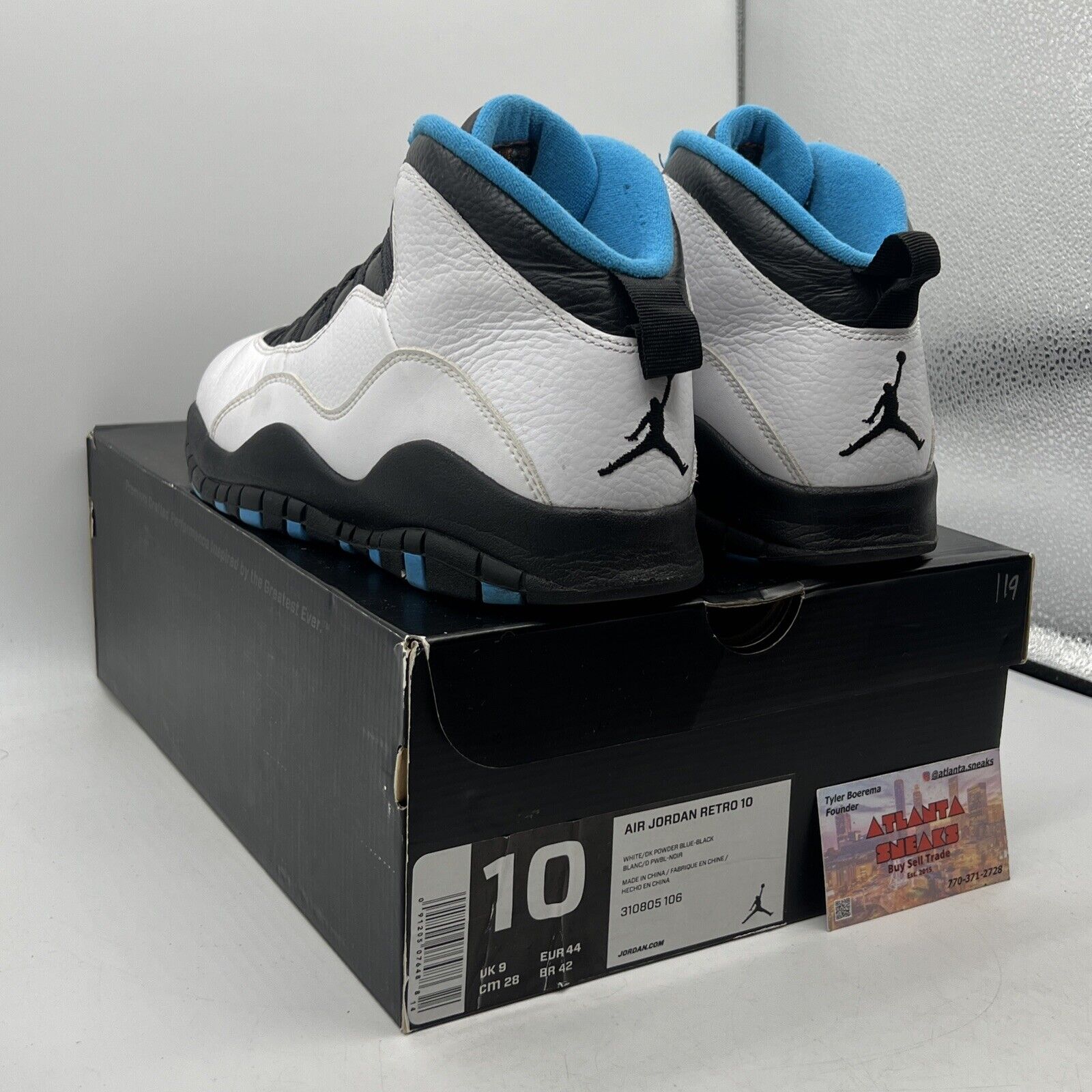 Size 10 - Air Jordan 10 Retro 2014 Powder Blue Black White Leather (310805-106)