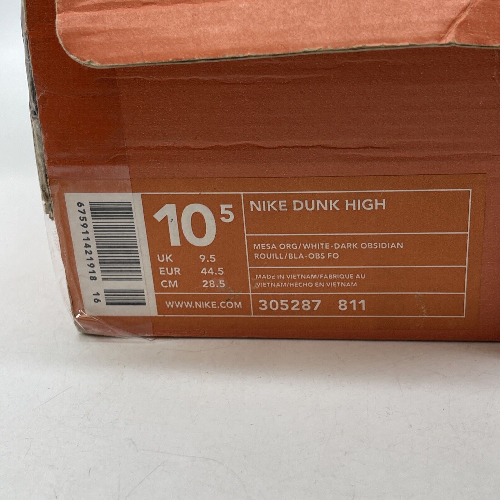 Size 10.5 - Nike Dunk High Mesa Orange Black White Leather (305287-811)