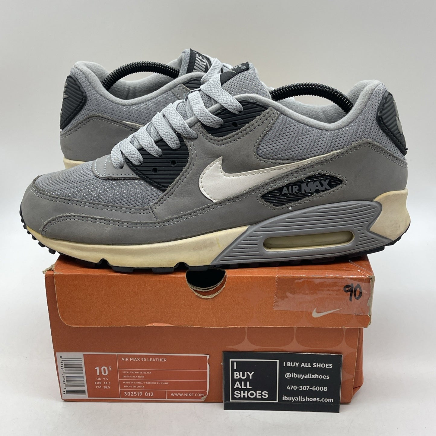 Size 10.5 - Nike Air Max 90 Leather Gray (302519-012)