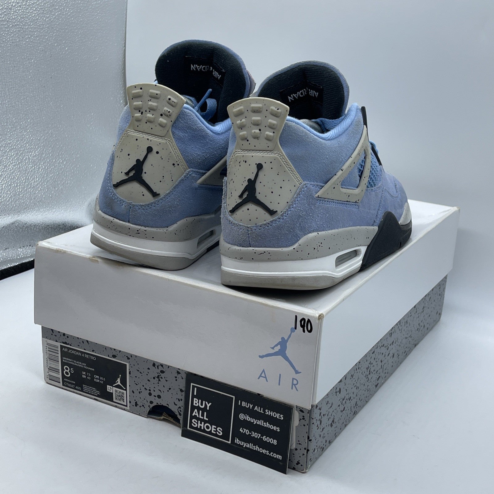 Size 8.5 - Jordan 4 Retro Black Tech Grey University Blue White (CT8527-400)