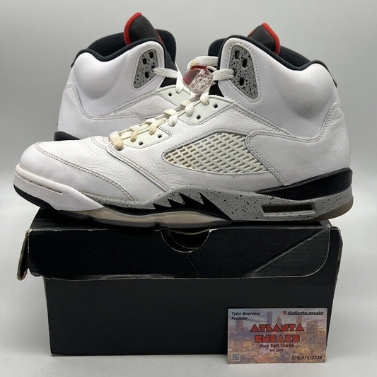 Size 11.5 - Air Jordan 5 Retro White Cement Black White Red Grey Leather Used