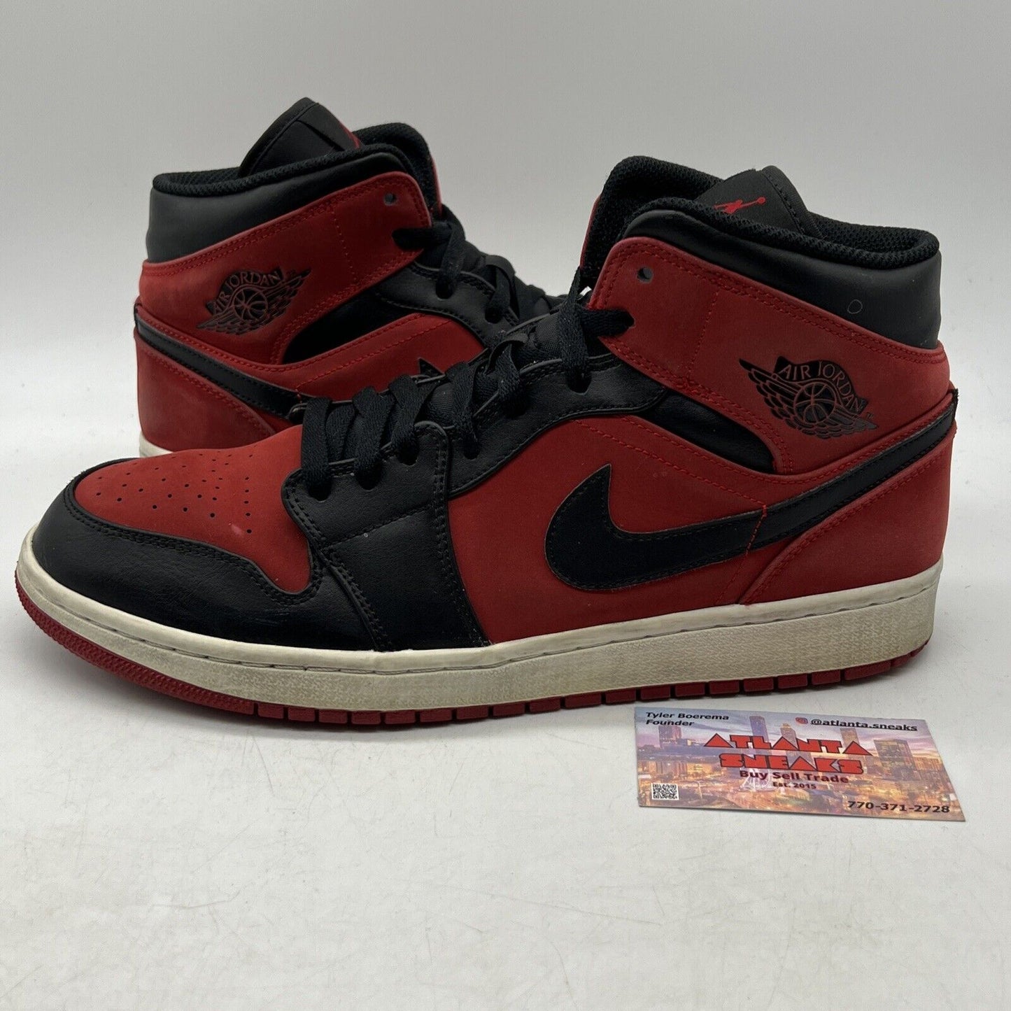 Size 12 - Air Jordan 1 Mid Reverse Banned Black Red Suede Leather (554724-610)