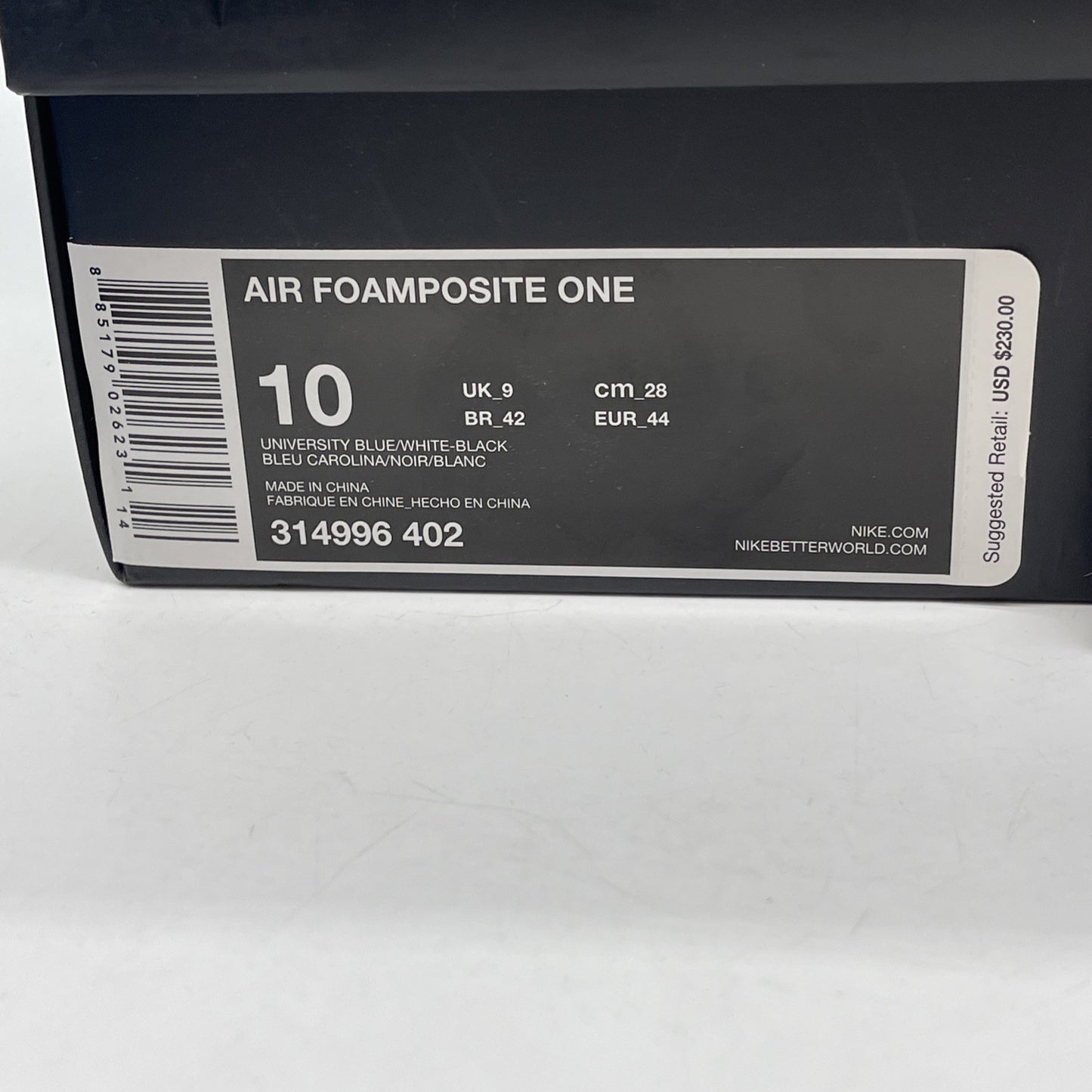 Size 10 - Nike Air Foamposite One University Blue Black Suede (314996-402)