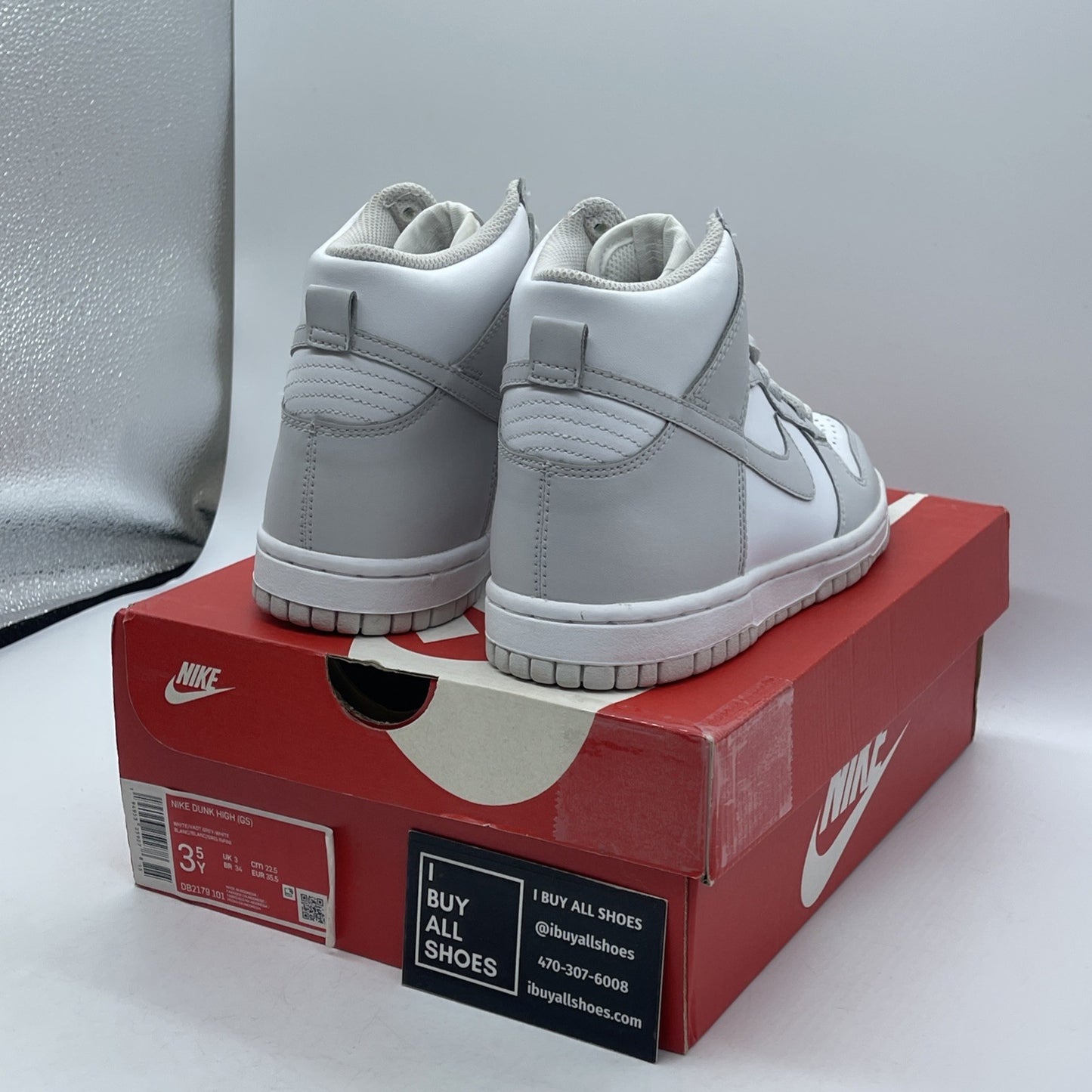 Size 3.5Y - Nike Dunk High Vast Grey White Leather (DB2179-101)