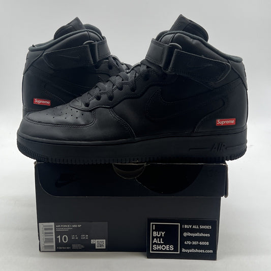 Size 10 - Nike Supreme x Air Force 1 Mid Box Logo - Triple Black (FZ8784-001)