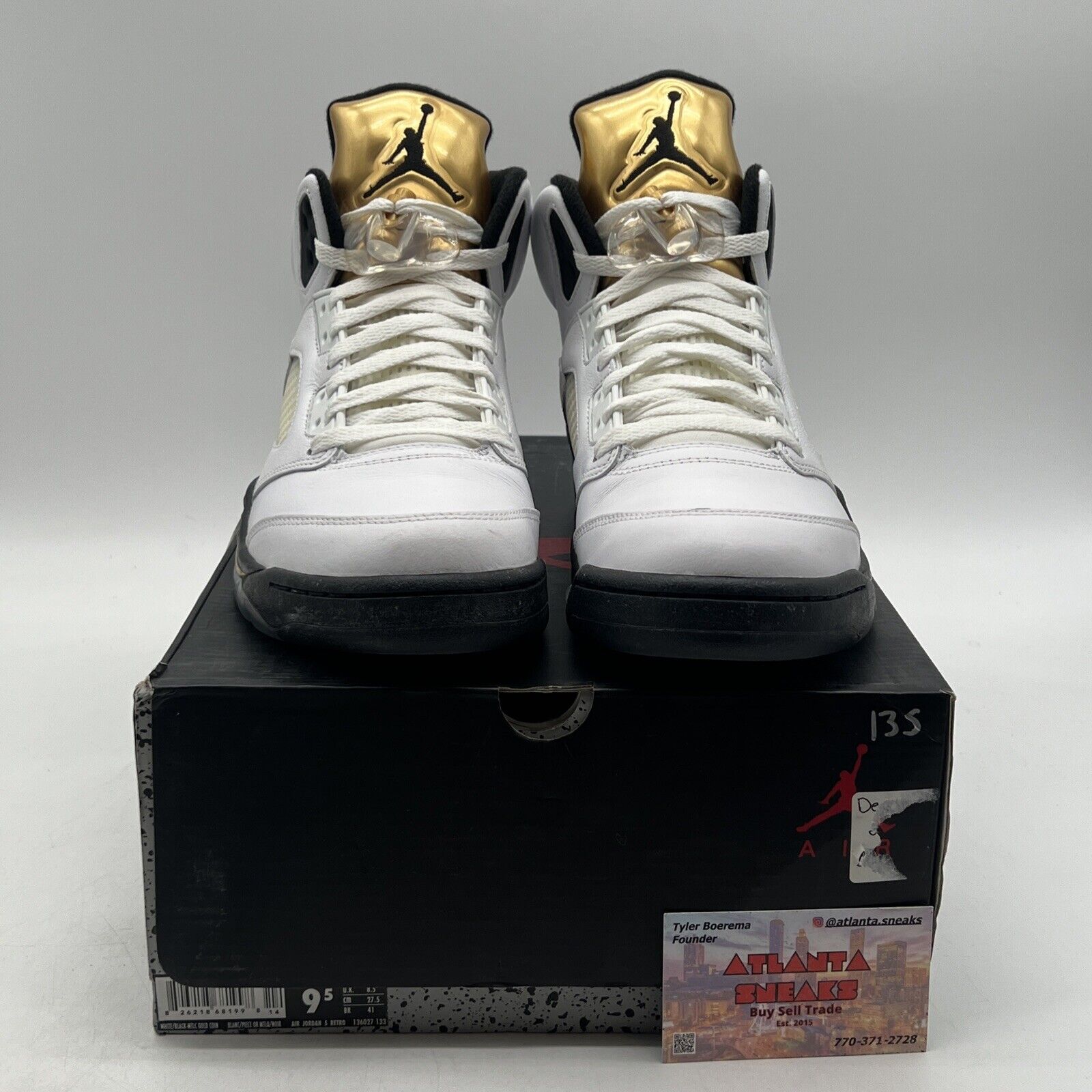 Size 9.5 - Air Jordan 5 Retro Olympic White Black Gold (136027-133)