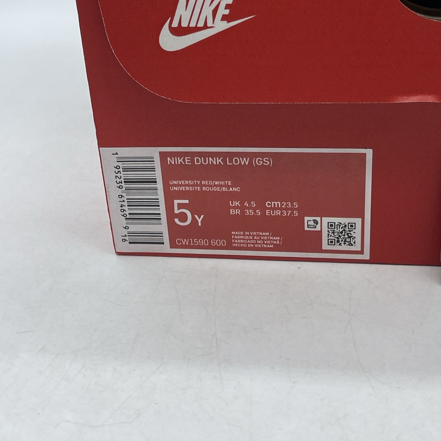 Size 5Y - Nike Dunk Low Shoes Youth White University Red GS (CW1590-600)