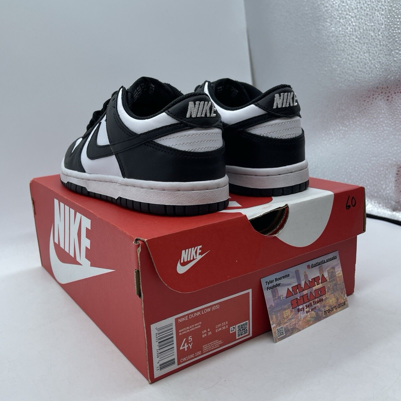 Size 4.5Y - Dunk Low GS Black white Leather  (CW1590-100)