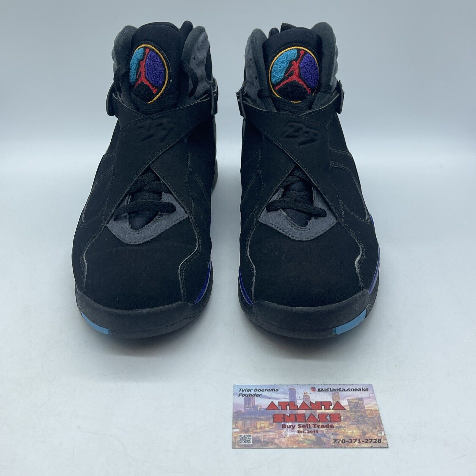 Size 11.5 - Jordan 8 Retro Aqua 2015 Red Purple Grey Black Suede (305381-025)