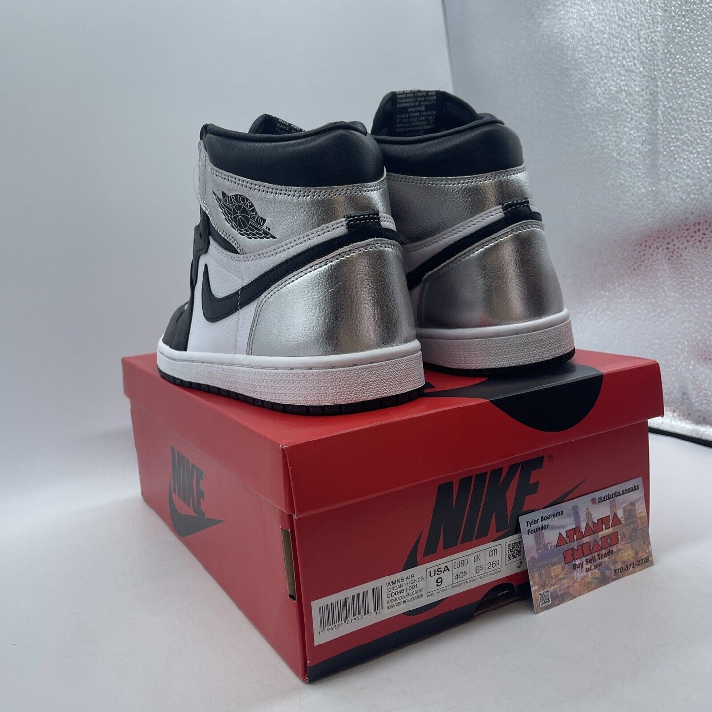 Size 9 - Jordan 1 High OG Metallic Silver White Black Leather (CD0461-001)