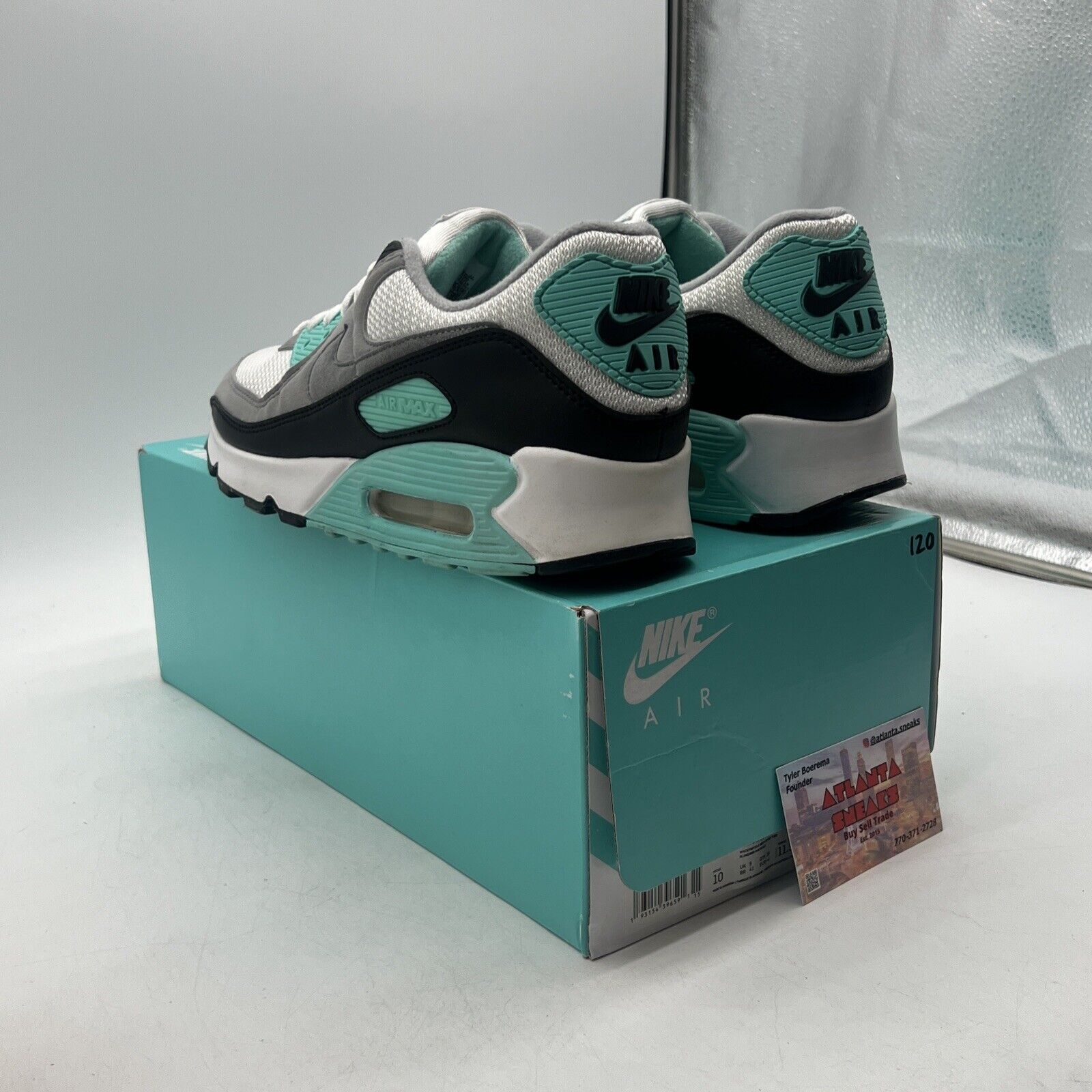 Size 10 - Nike Air Max 90 Hyper Turquoise Grey Black White (CD0881-100)