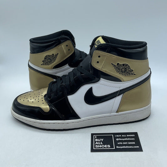 Size 12 - Air Jordan 1 Retro OG NRG High Gold Toe Black N Leather (861428-007)