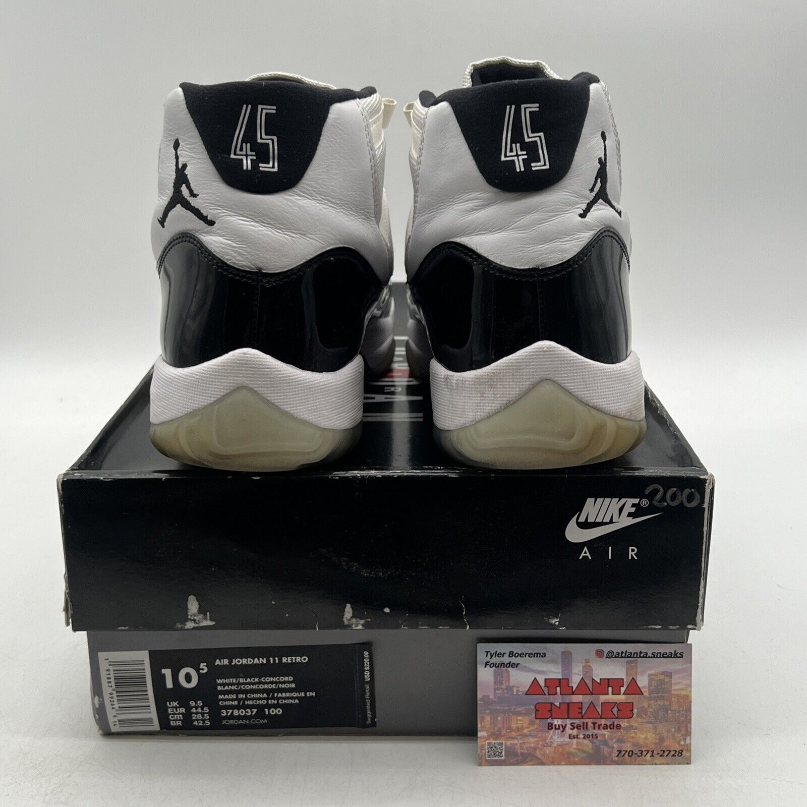 Size 10.5 - Jordan 11 Retro High Concord Black White Leather (378037-100)