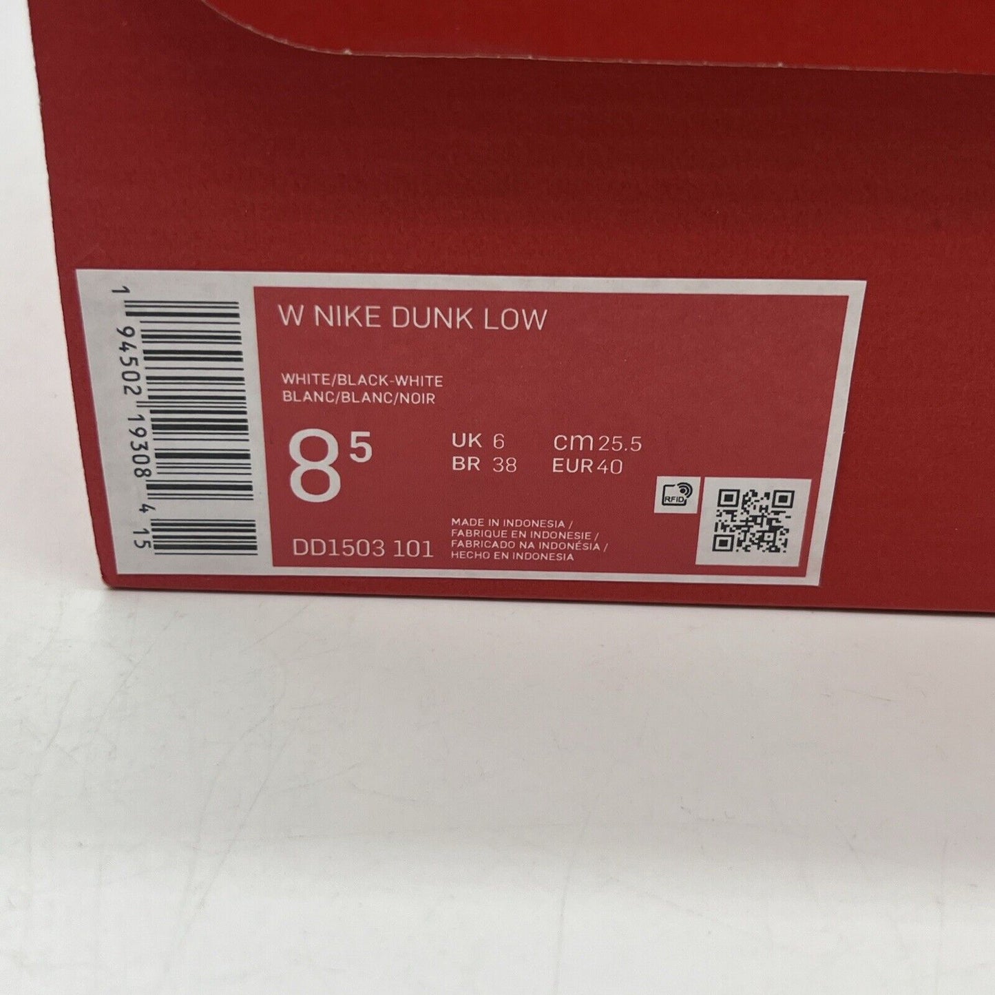 Size 8.5 - Nike Dunk Low Black White W Brand New Og All