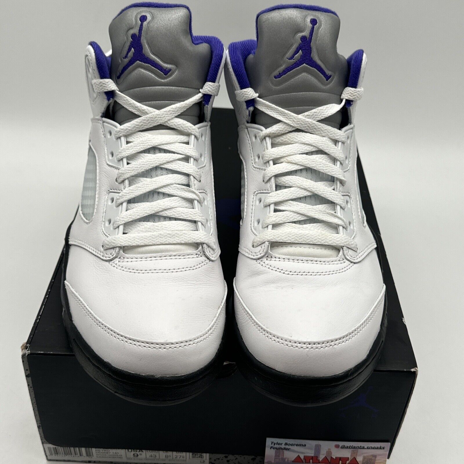 Size 9.5 - Jordan 5 Concord 2022 White Leather Black Purple Icy Soles OG All Jmp