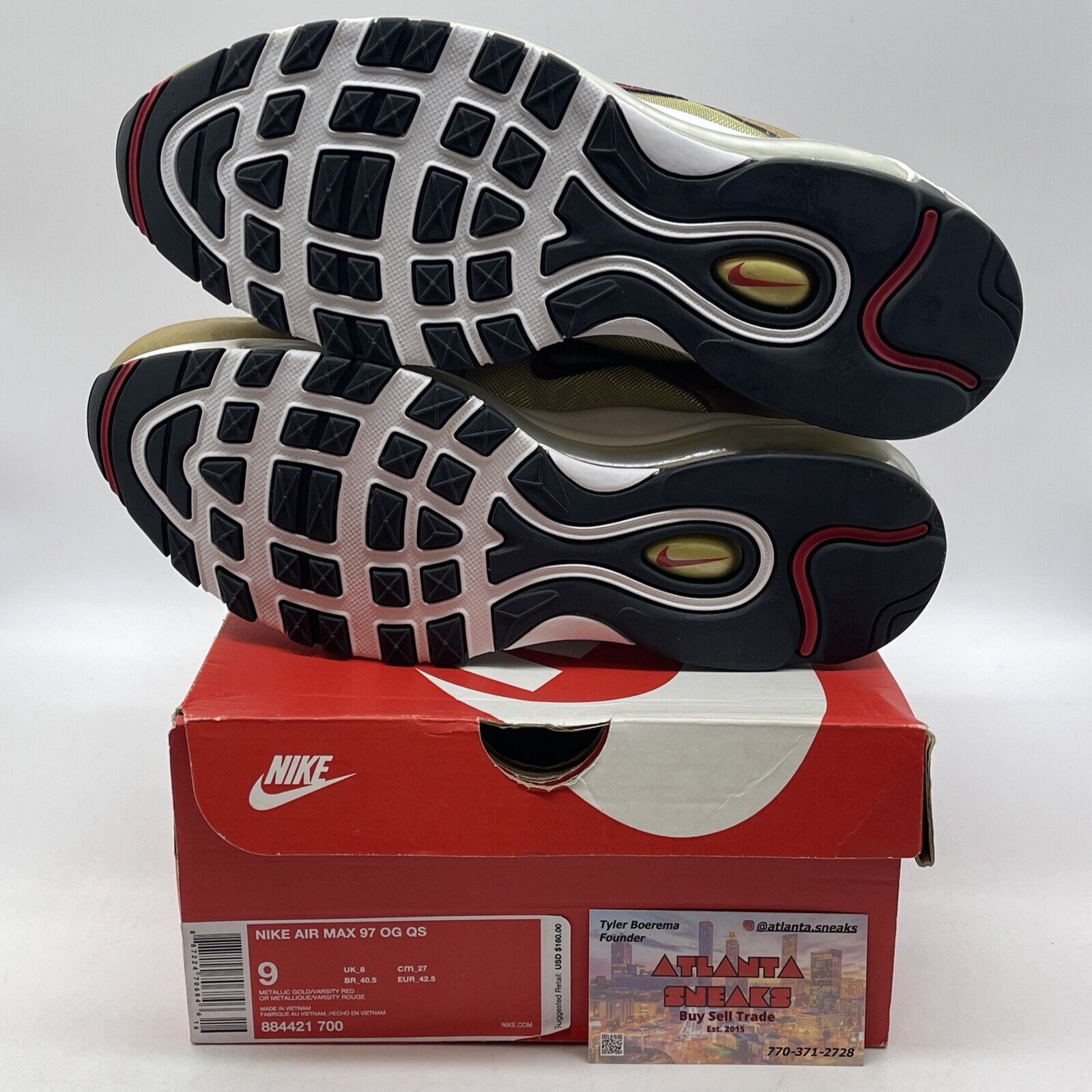 Size 9 - Nike Air Max 97 OG QS Metallic Gold White Red Black (884421-700)