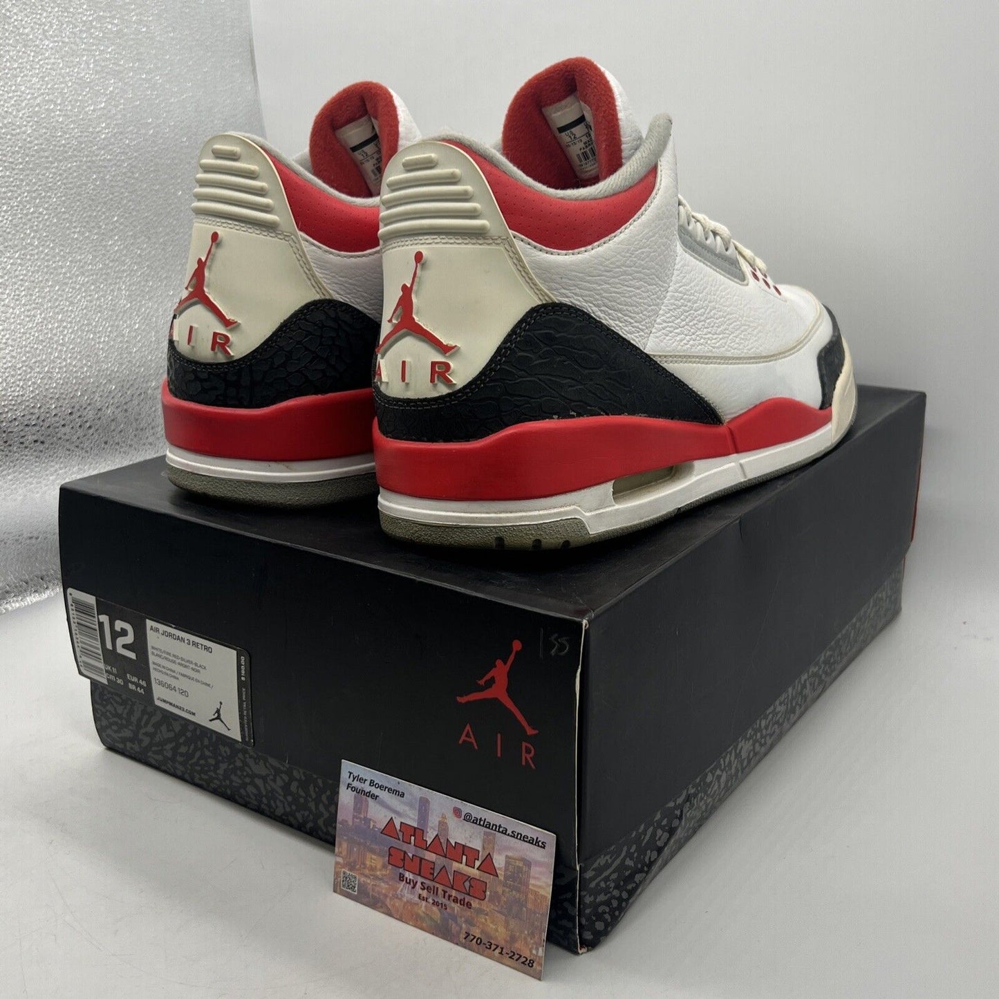 Size 12 - Air Jordan 3 Retro 2013 Fire Red White Black Leather (136064-120)