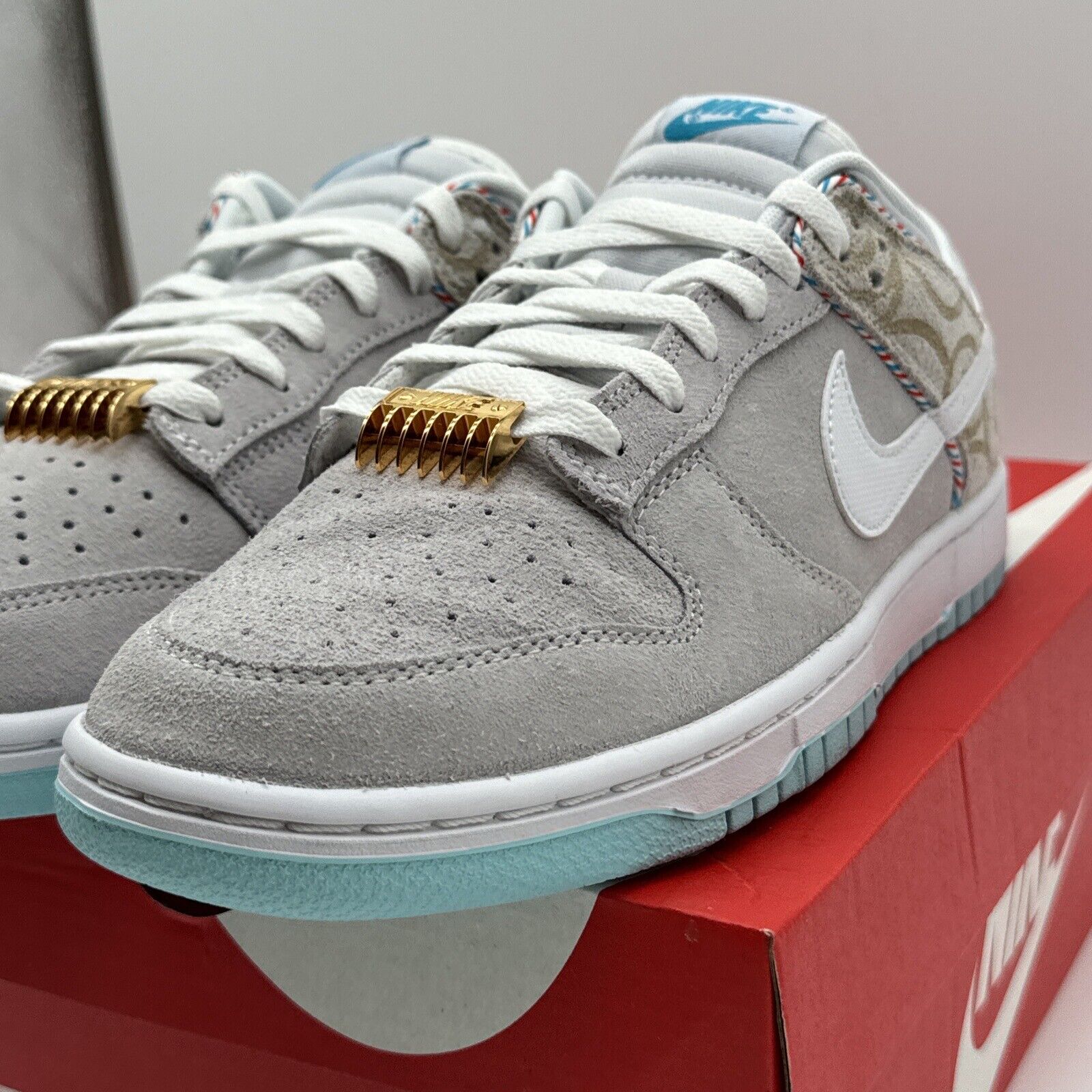 Size 9.5 - Nike Dunk Low Retro SE Barber Shop - Gray Suede Premium New Blue