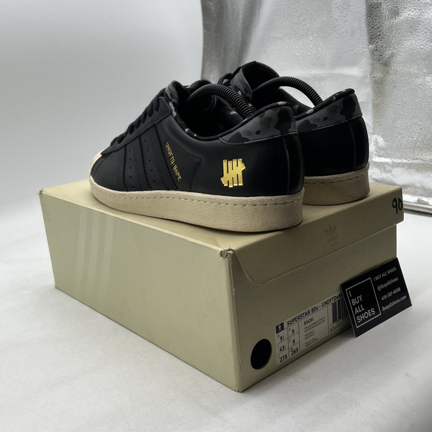 Size 9.5 - adidas Undefeated x A Bathing Ape x Superstars 80v Black (B34291)
