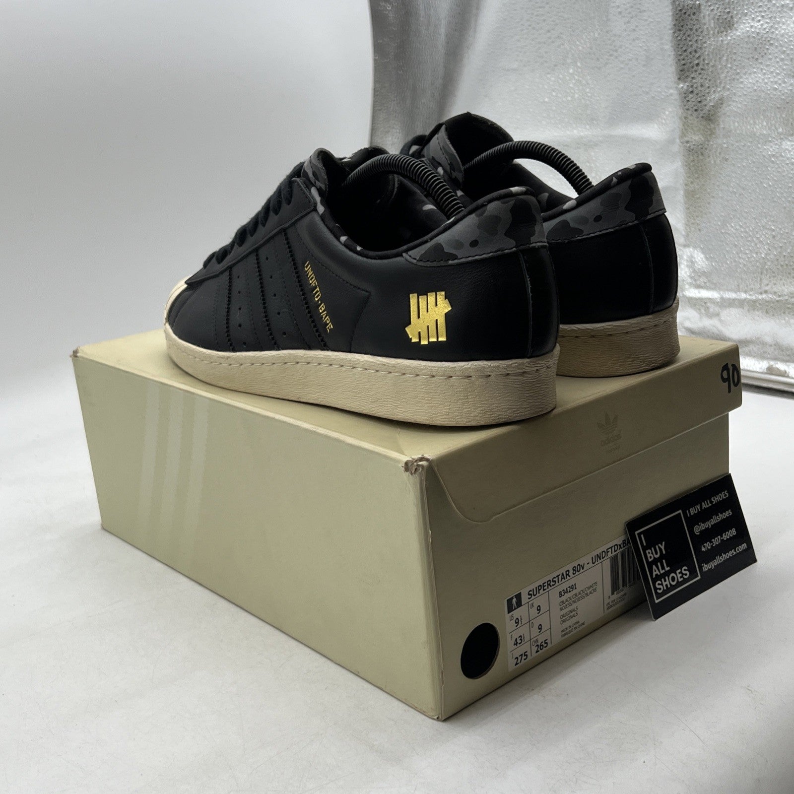 Size 9.5 - adidas Undefeated x A Bathing Ape x Superstars 80v Black (B34291)